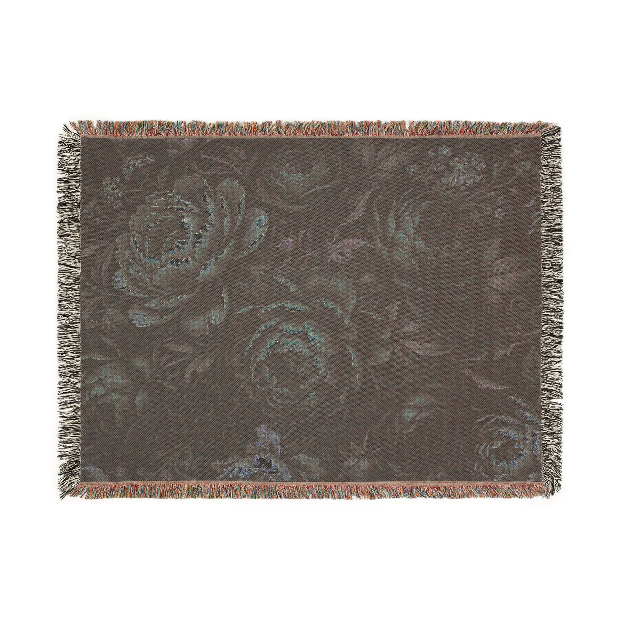 Dark Floral Peony Woven Throw Blanket Moody Botanical Tapestry