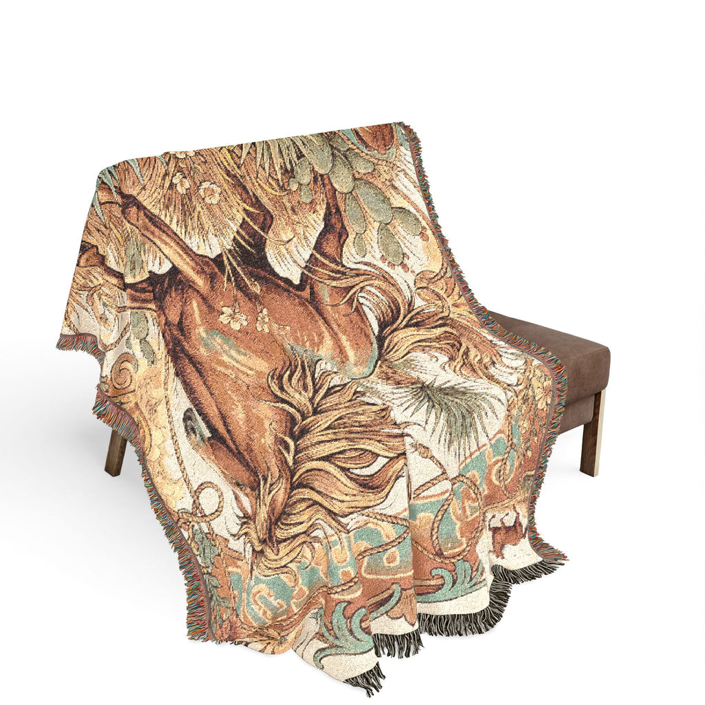 Vintage Western Wild Horse Woven Throw Blanket Southwestern Cowboy Tapestry