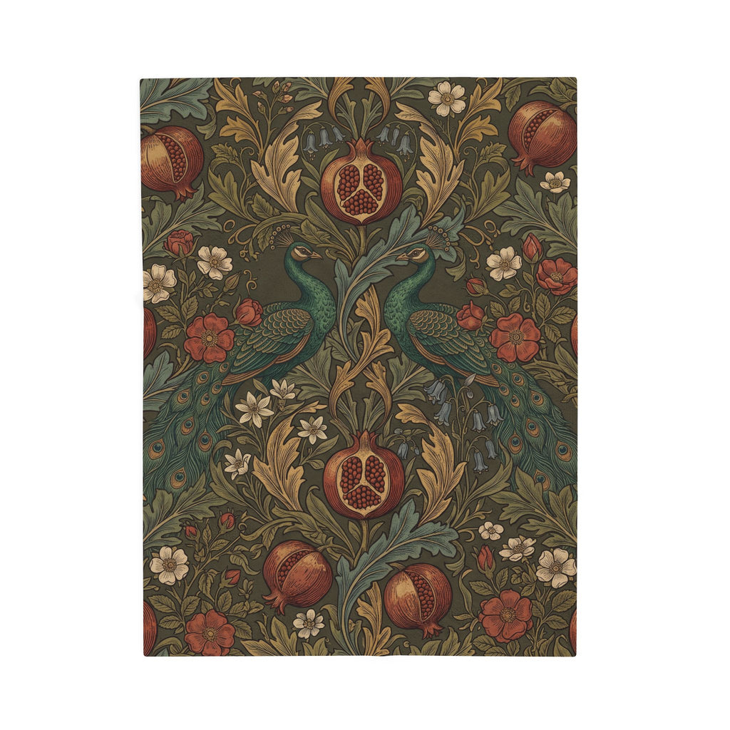 Vintage William Morris Peacock Plush Throw Blanket Botanical Pomegranate Velvety Throw