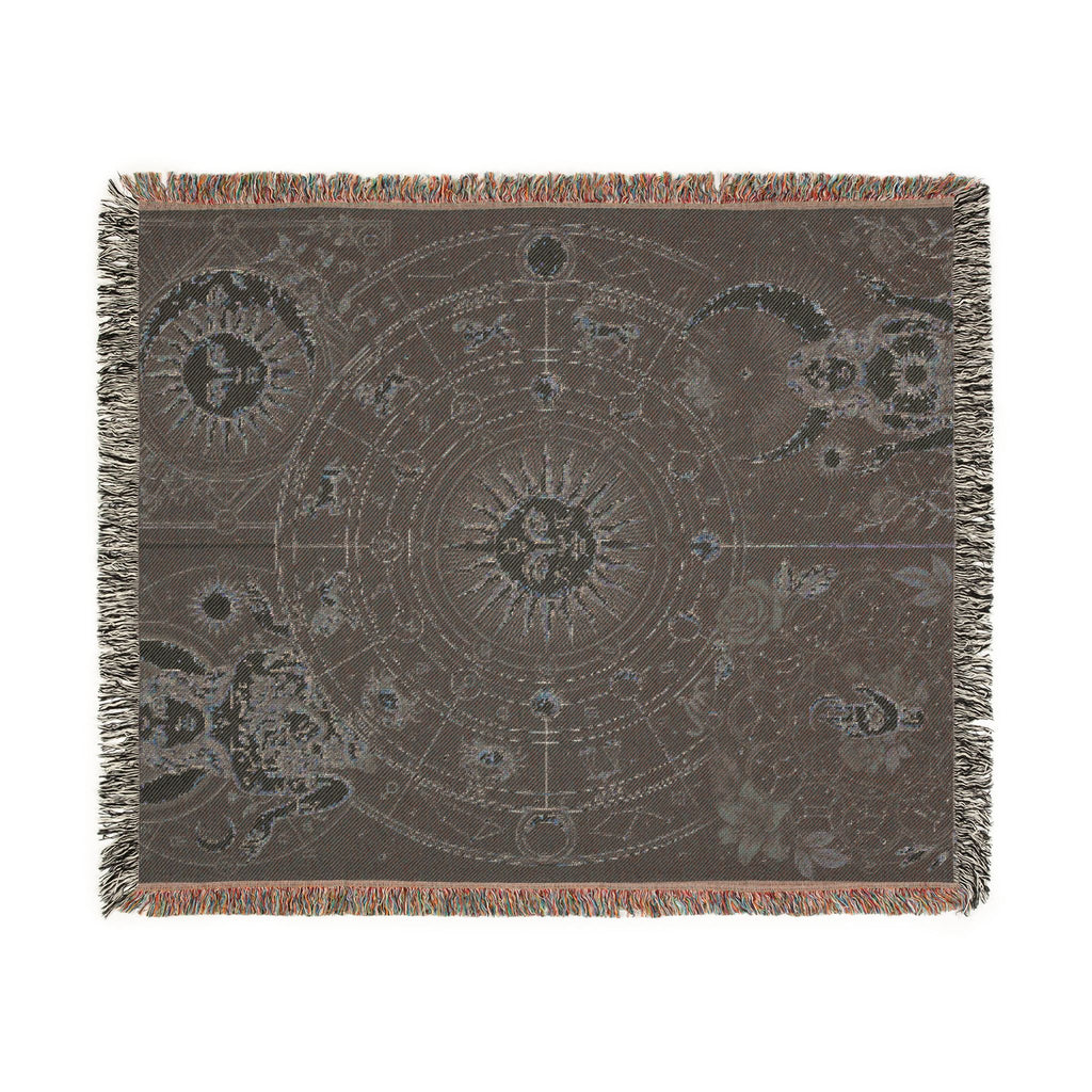 Vintage Celestial Zodiac Woven Throw Blanket Mystical Sun & Moon Tapestry