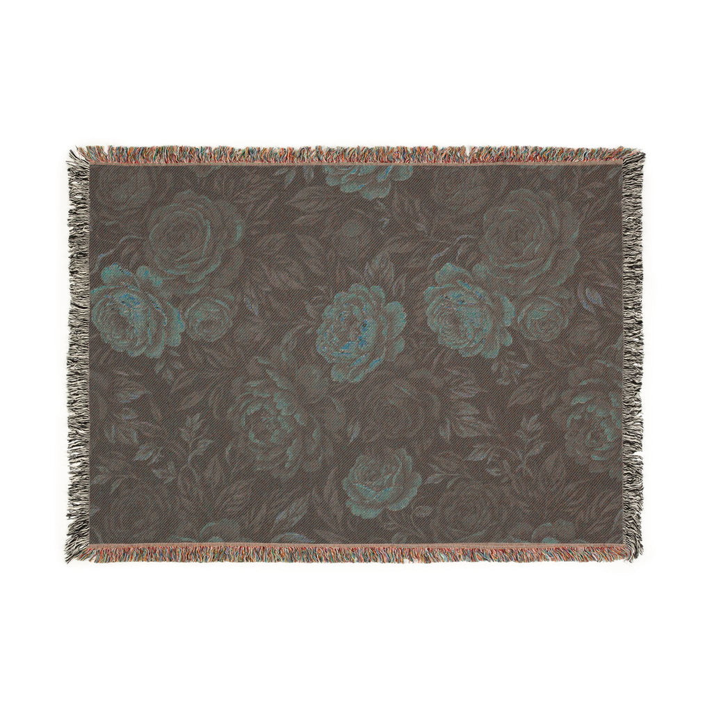 Vintage Moody Floral Woven Throw Blanket Dark Botanical Rose Tapestry