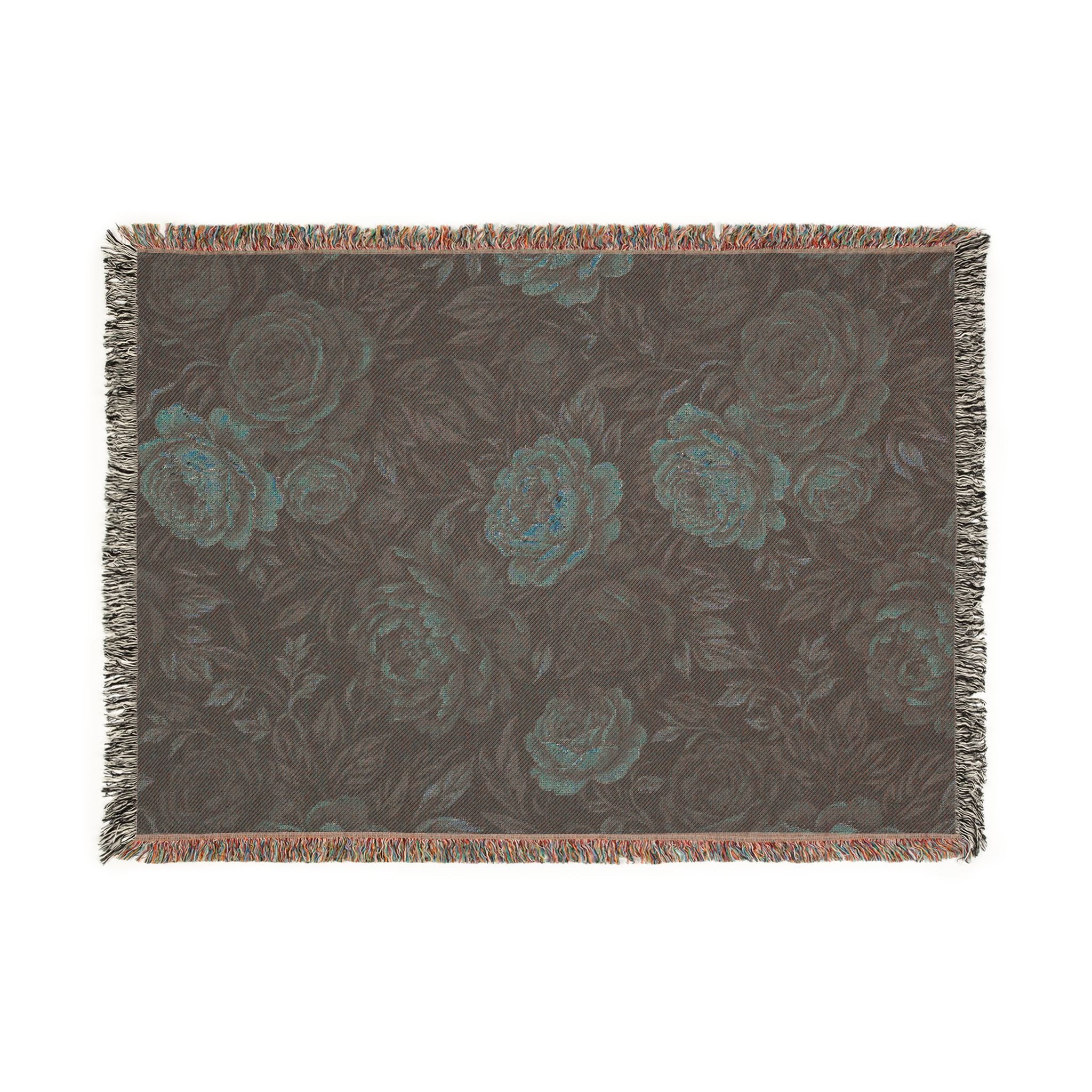 Vintage Moody Floral Woven Throw Blanket Dark Botanical Rose Tapestry