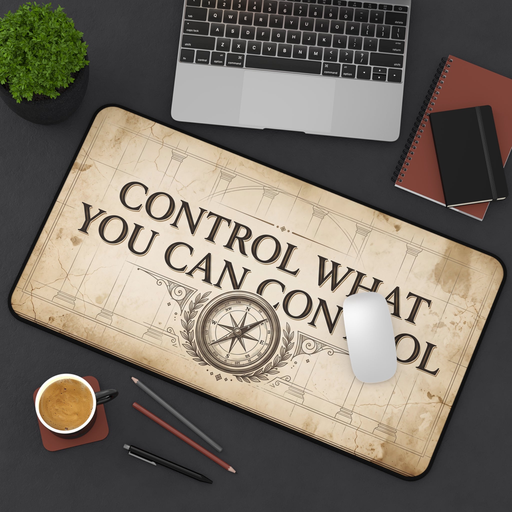 Vintage Stoic Quote Desk Mat "Control What You Can Control" Office Pad