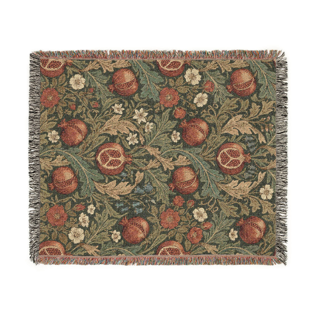 Vintage William Morris Pomegranate Woven Throw Blanket Olive Botanical Tapestry