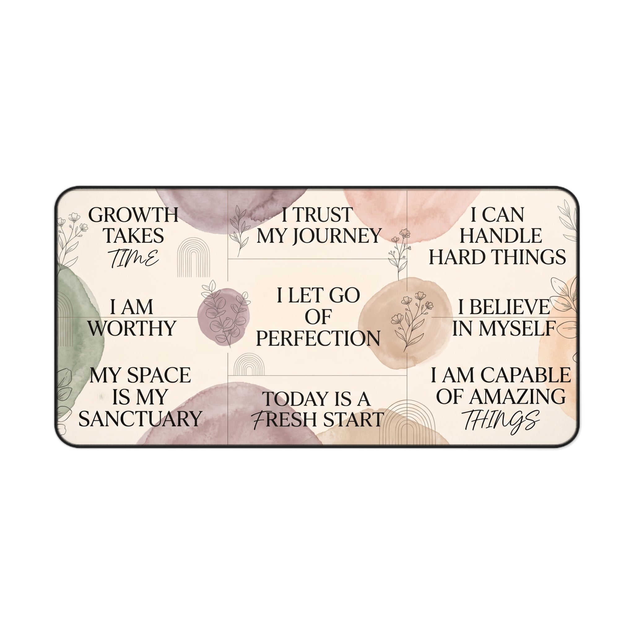 Pastel Watercolor Affirmations Desk Mat "I Let Go Of Perfection" Botanical Art Pad