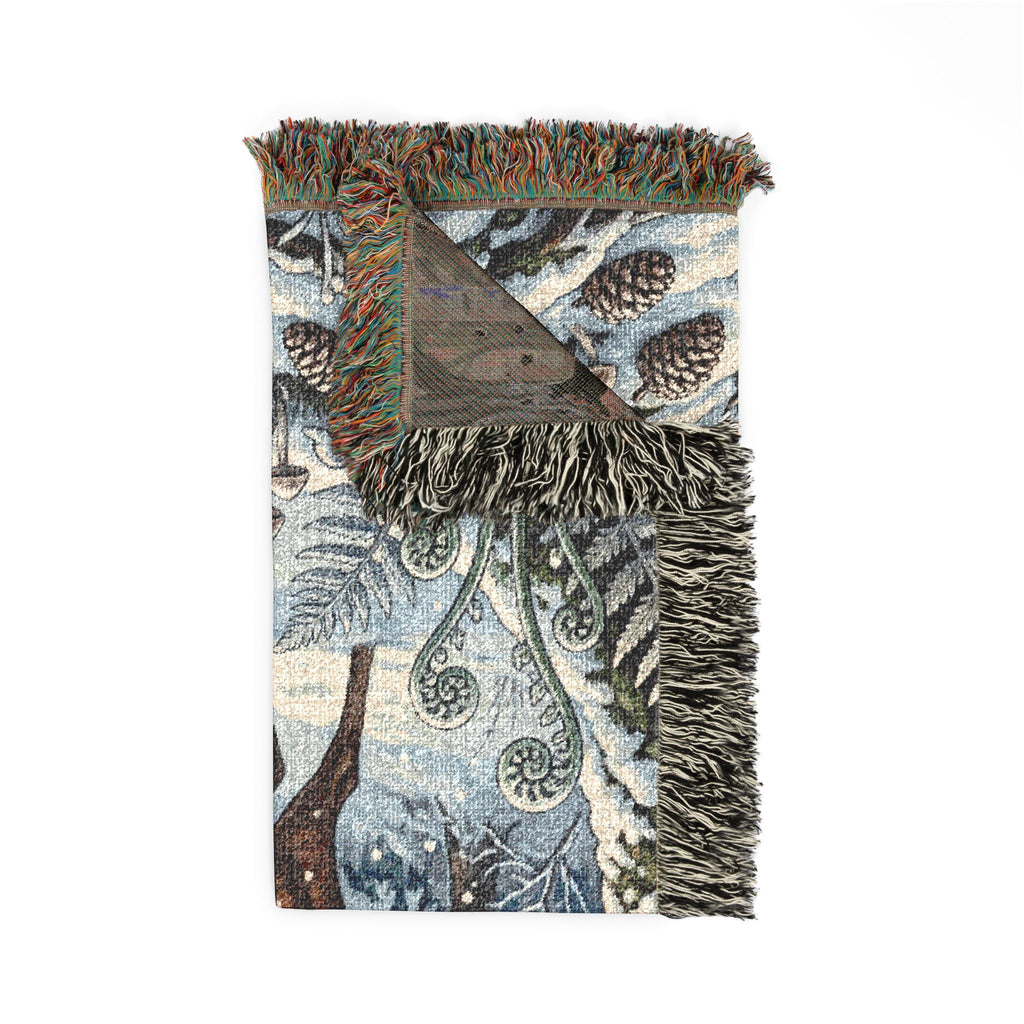 Winter Woodland Stag Woven Throw Blanket Rustic Snow Scene Tapestry