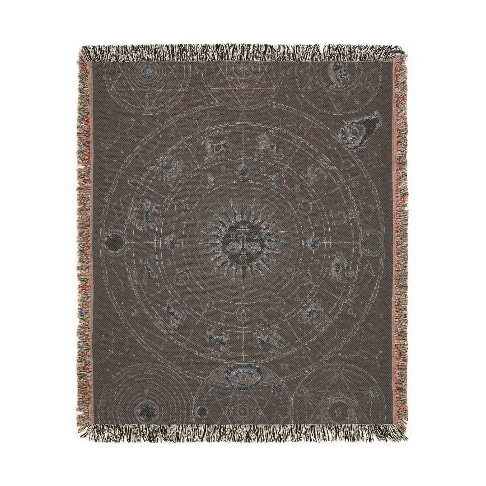 Vintage Esoteric Zodiac Woven Throw Blanket Sacred Geometry Tapestry