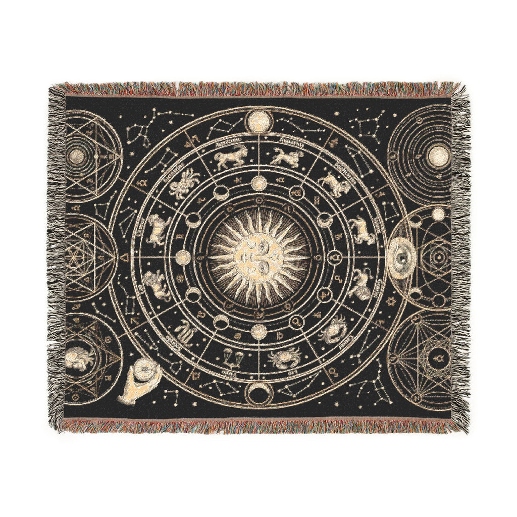 Vintage Esoteric Zodiac Woven Throw Blanket Sacred Geometry Tapestry