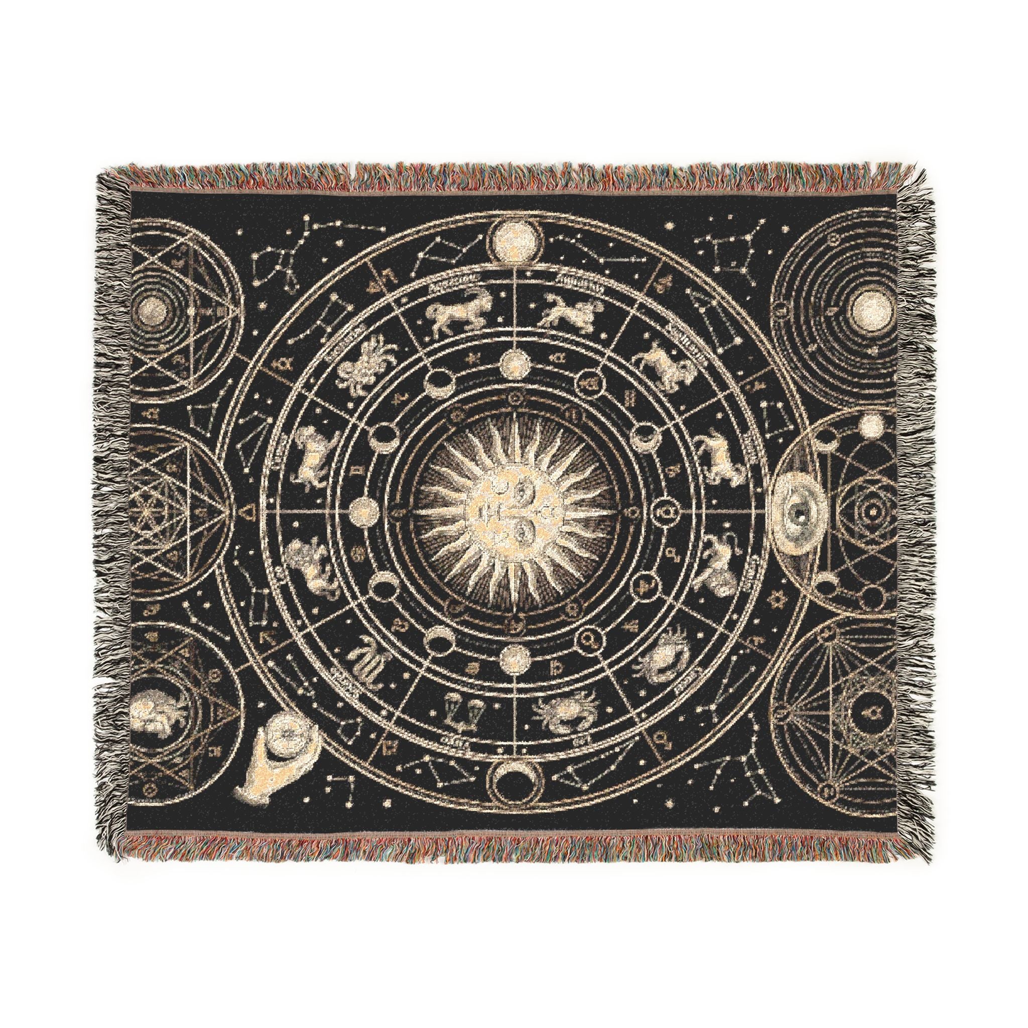 Vintage Esoteric Zodiac Woven Throw Blanket Sacred Geometry Tapestry