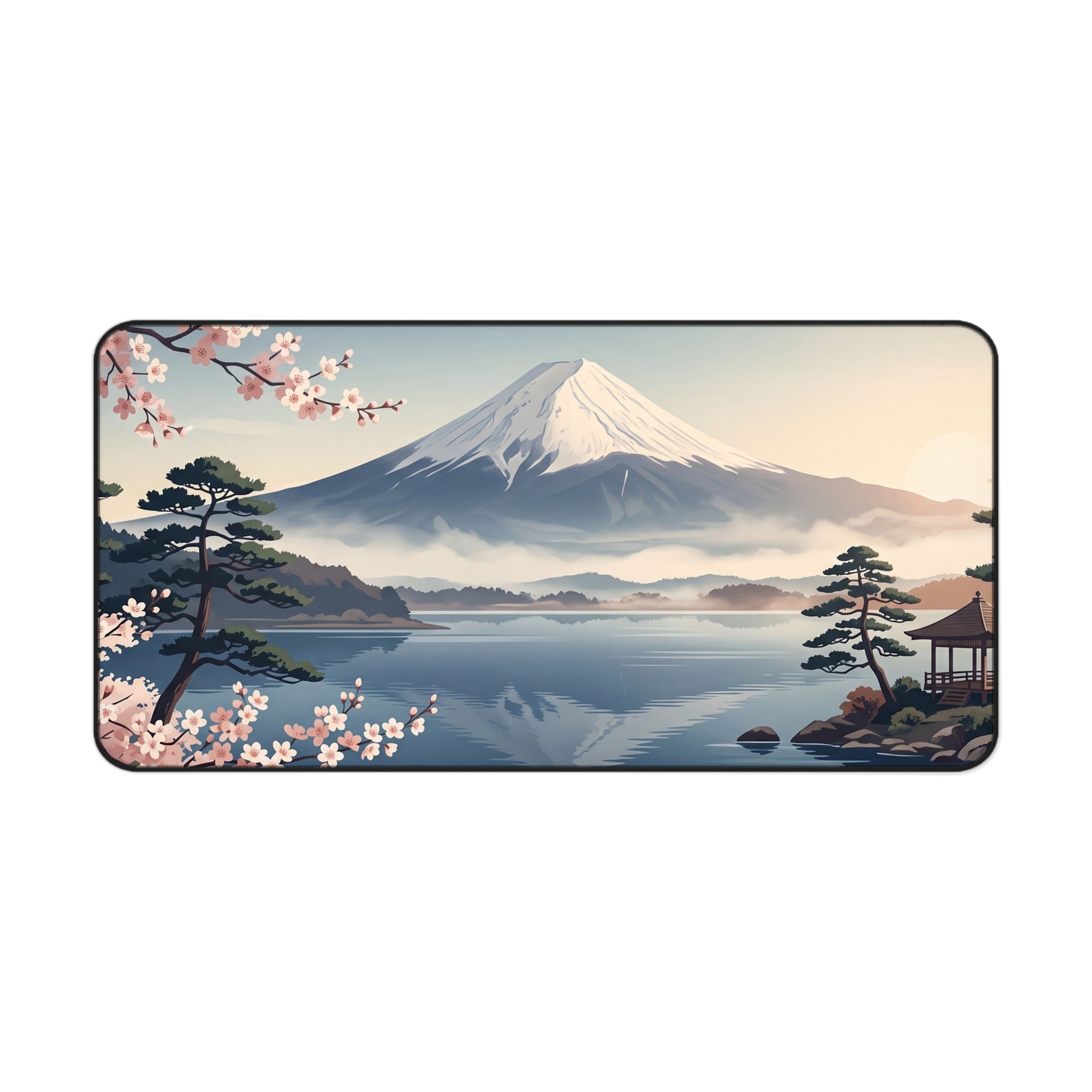 Vintage Mount Fuji Desk Mat Serene Japanese Landscape & Sakura Art Pad