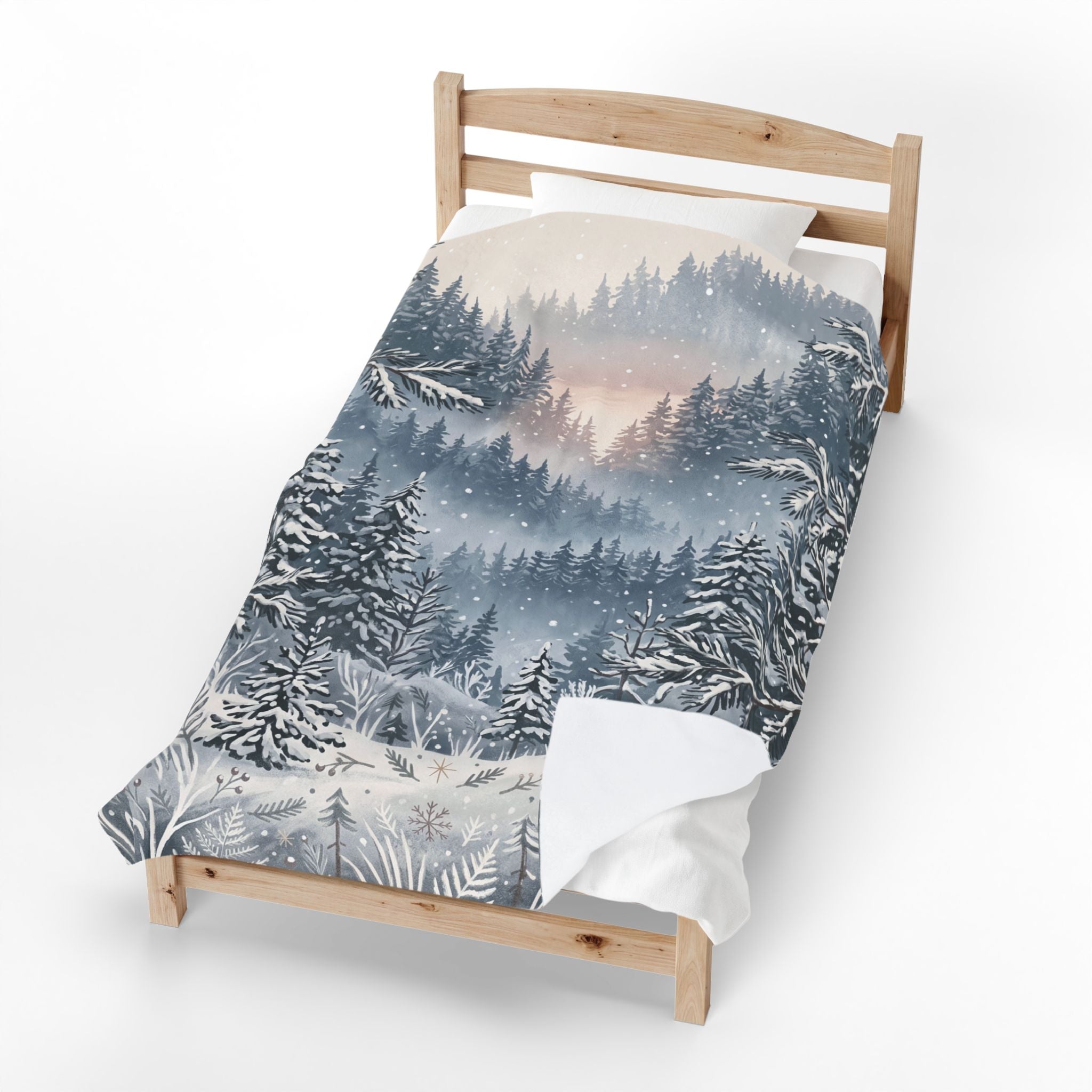 Serene Snowy Pine Forest Plush Throw Blanket Winter Wonderland Velvety Blanket