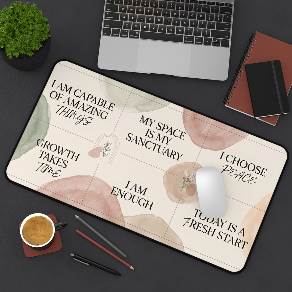 Mindful Affirmations Desk Mat Pastel Watercolor Botanical Art Aesthetic Pad
