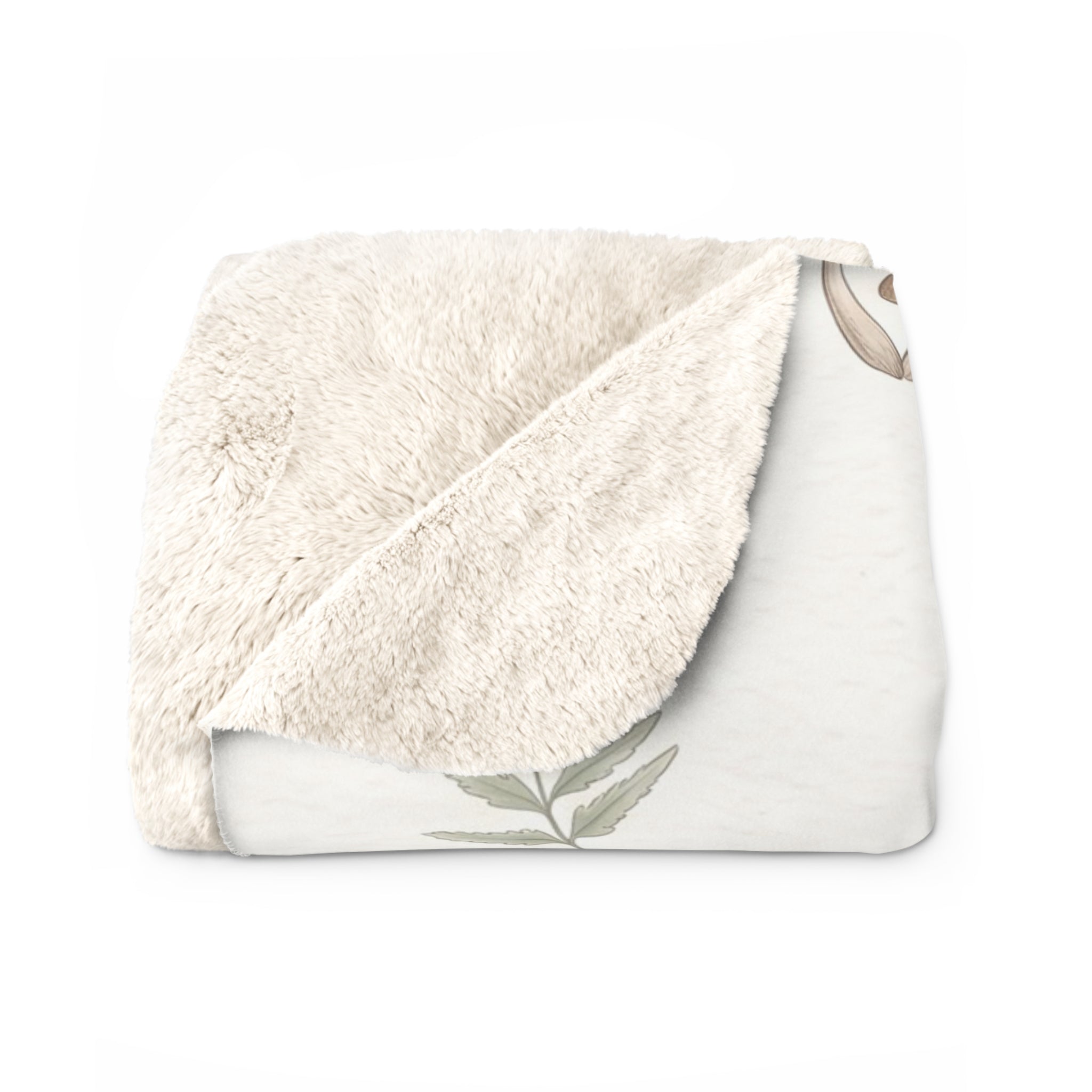 Minimalist Mushroom & Fern Sherpa Fleece Blanket Botanical Cottagecore Throw
