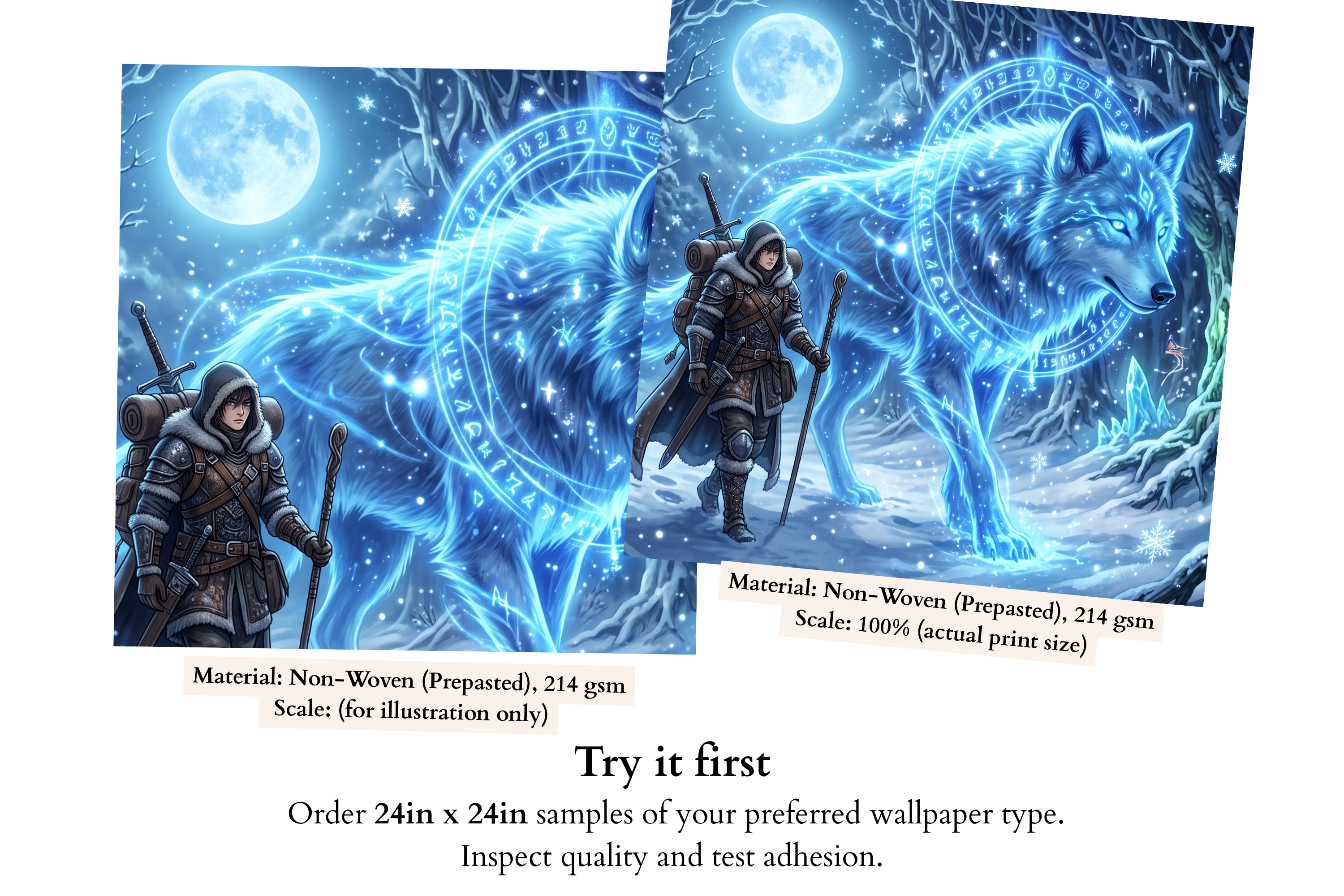 Epic Fantasy Spirit Wolf Anime Mural Magical Winter Warrior Landscape Wallpaper