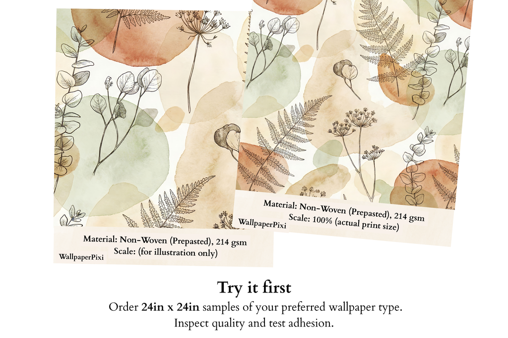 Botanical Wallpaper | Sage Green Boho Watercolour Fern Eucalyptus Design