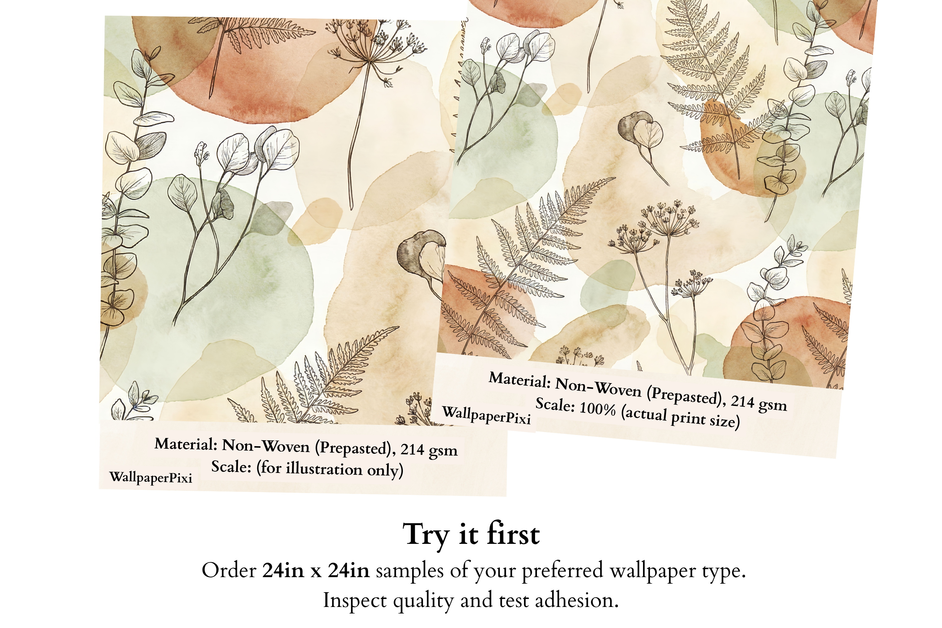 Botanical Wallpaper | Sage Green Boho Watercolour Fern Eucalyptus Design