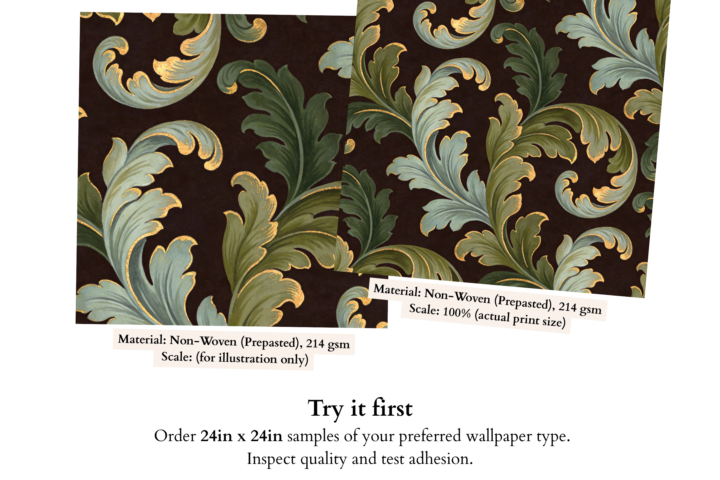 Baroque Green Acanthus Peel and Stick Wallpaper Dark Bedroom Wall Decal