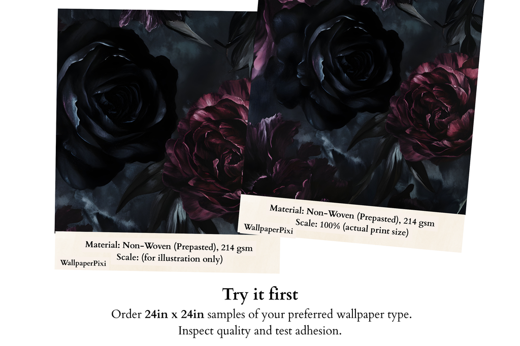 Dark Floral Wallpaper Wall Mural | Moody Gothic Black Rose Peony Design