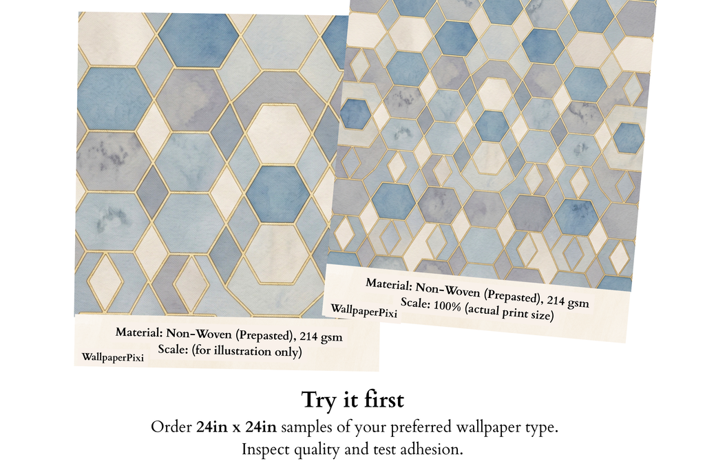 Art Deco Geometric Wallpaper | Blue Gold Hexagon Marble Pattern Design