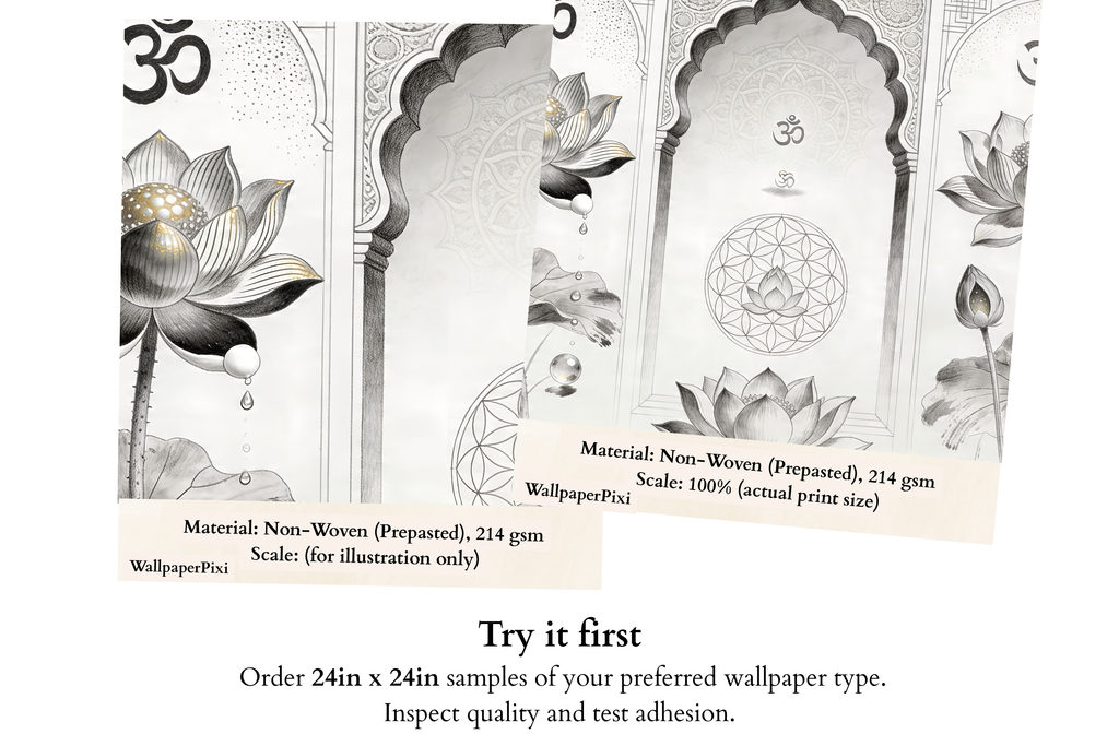 Om Lotus Mandala Wall Mural | Sacred Geometry Triptych | Yoga & Meditation Room