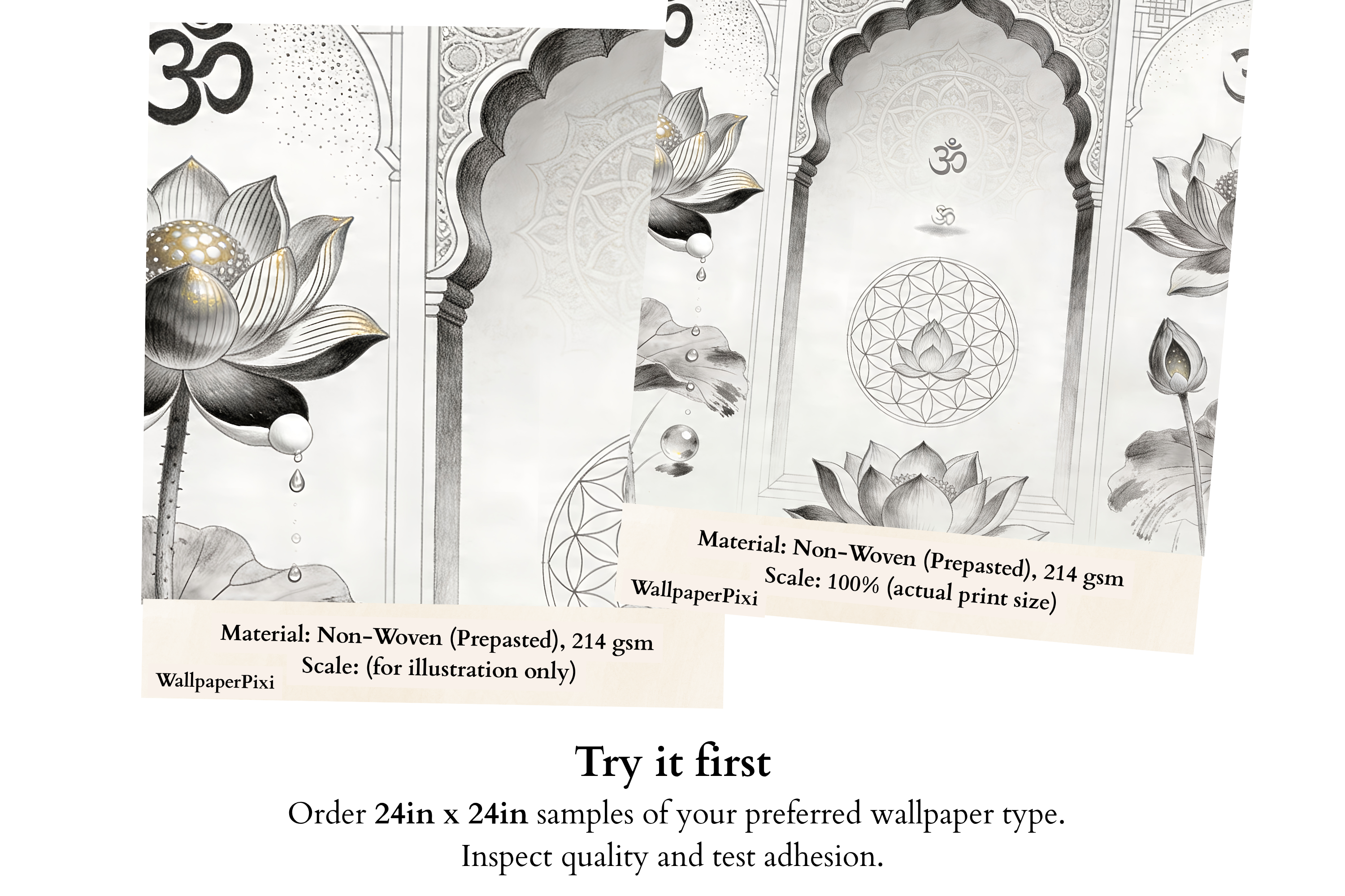 Om Lotus Mandala Wall Mural | Sacred Geometry Triptych | Yoga & Meditation Room