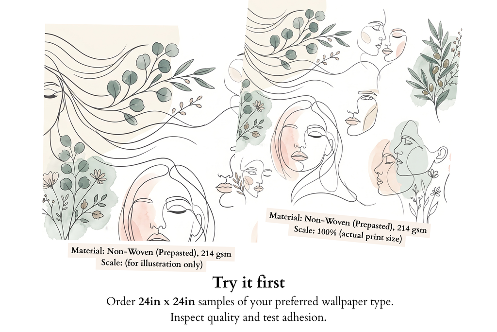 Abstract Line Art Wallpaper Mural – Minimalist Faces & Botanical Neutral Wallpaper