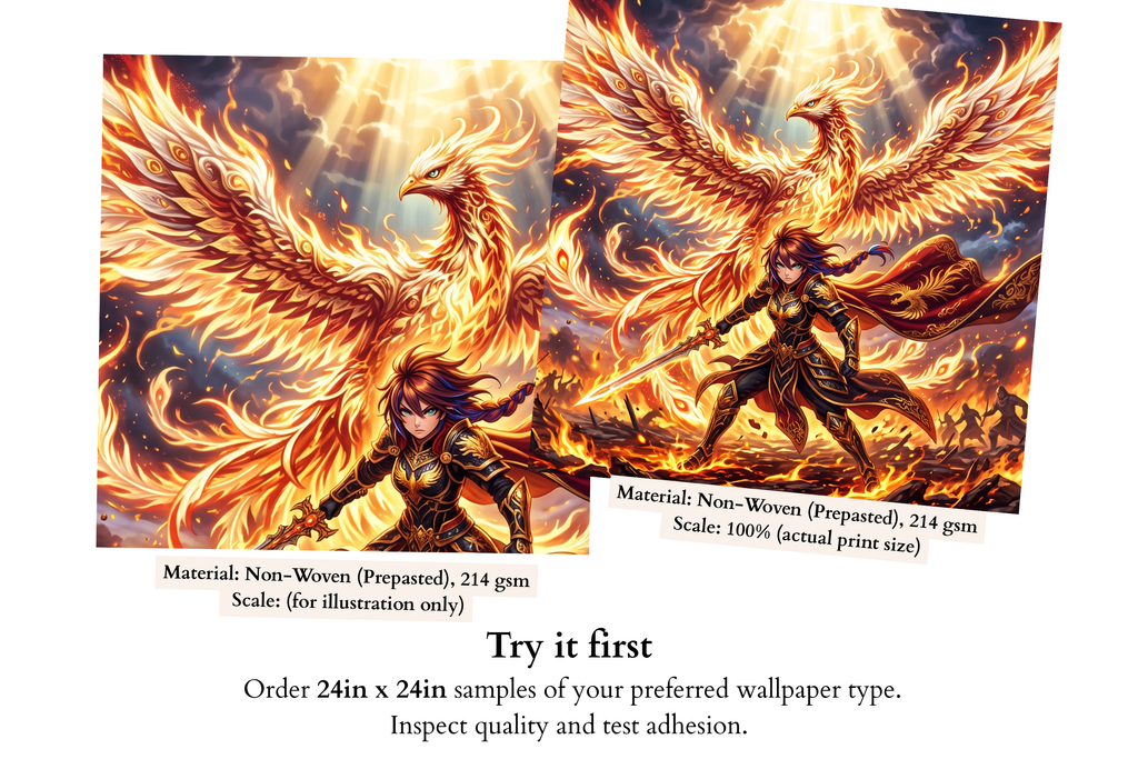 Epic Anime Phoenix Warrior Wall Mural Fiery Fantasy Battlefield Wallpaper