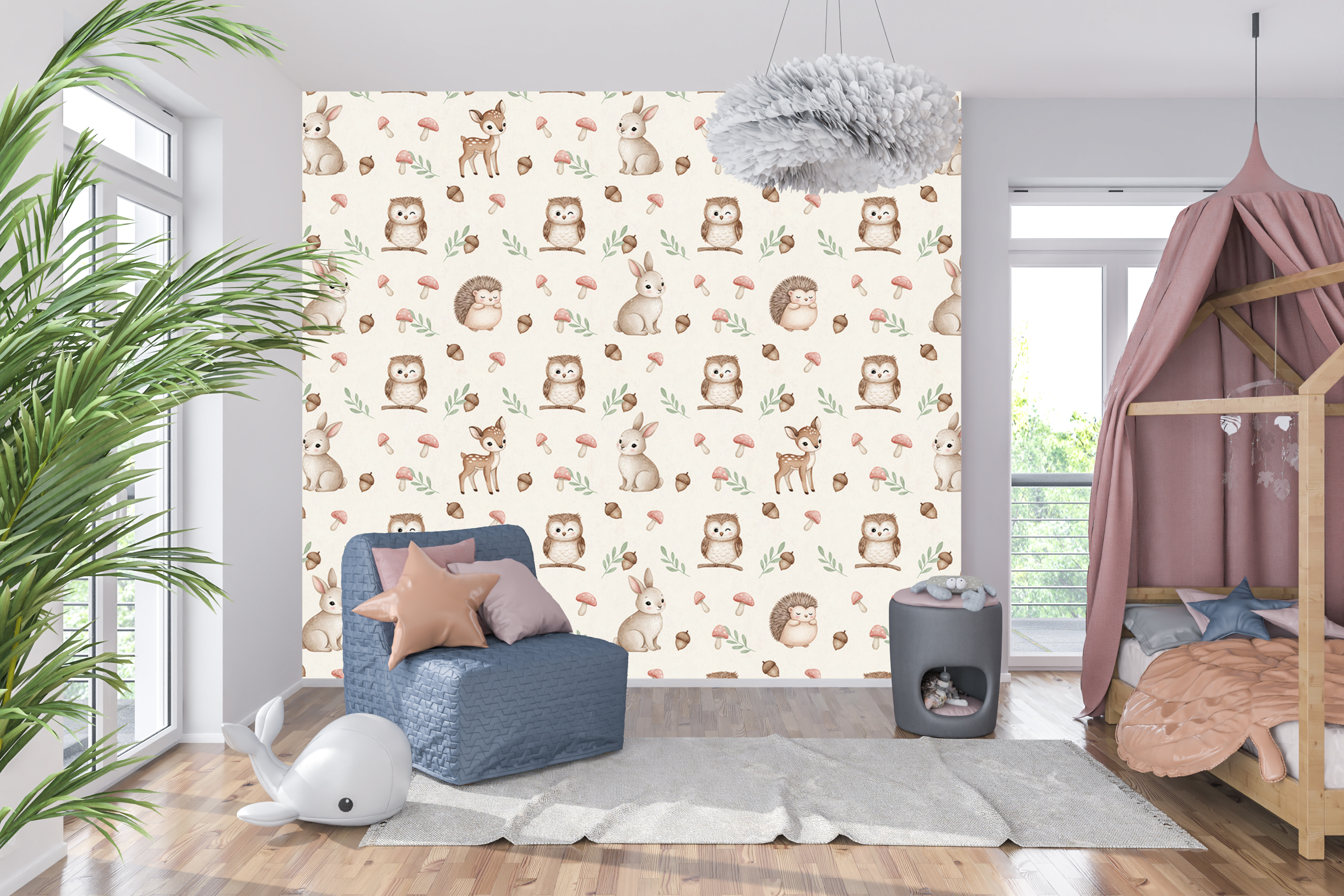 Neutral Woodland Animal Wallpaper Scandinavian Nursery Wall Decal