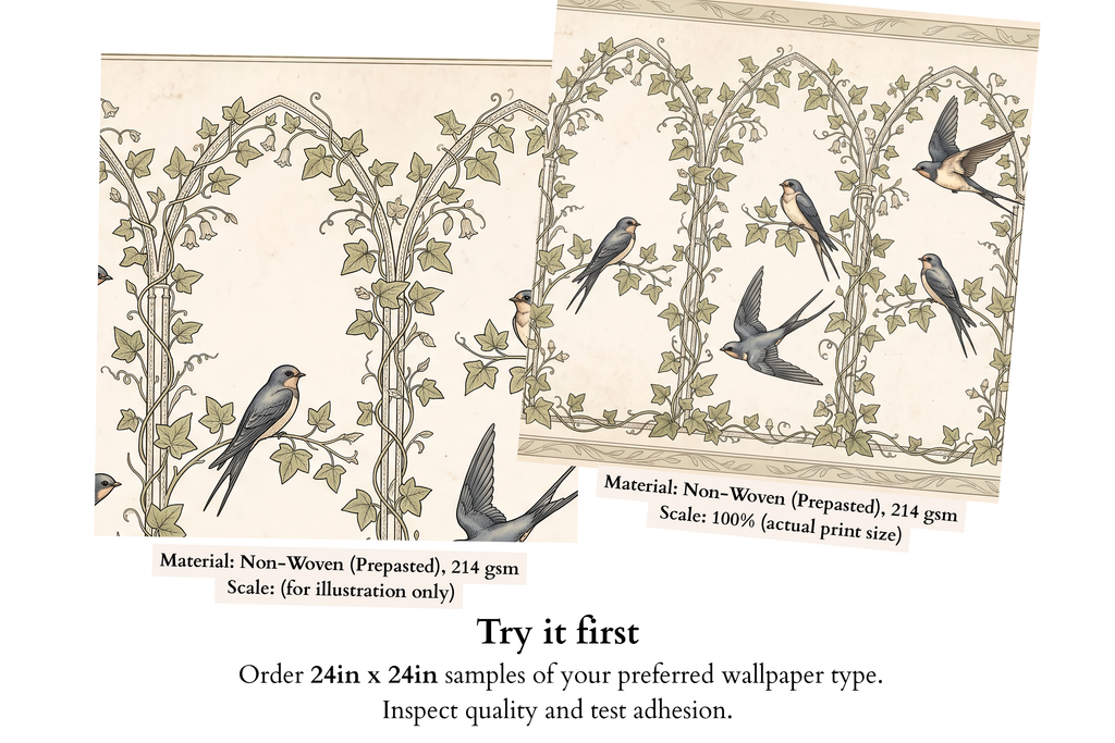 Vintage Swallow & Ivy Trellis Wall Mural Classic Botanical Archway Wallpaper