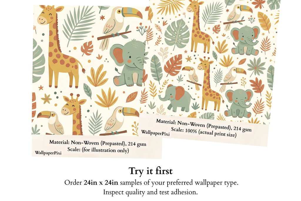 Boho Safari Animal Nursery Wallpaper | Cute Elephant & Giraffe Pattern