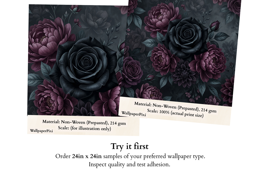 Dark Moody Floral Wall Mural | Gothic Black Rose Burgundy Botanical Design