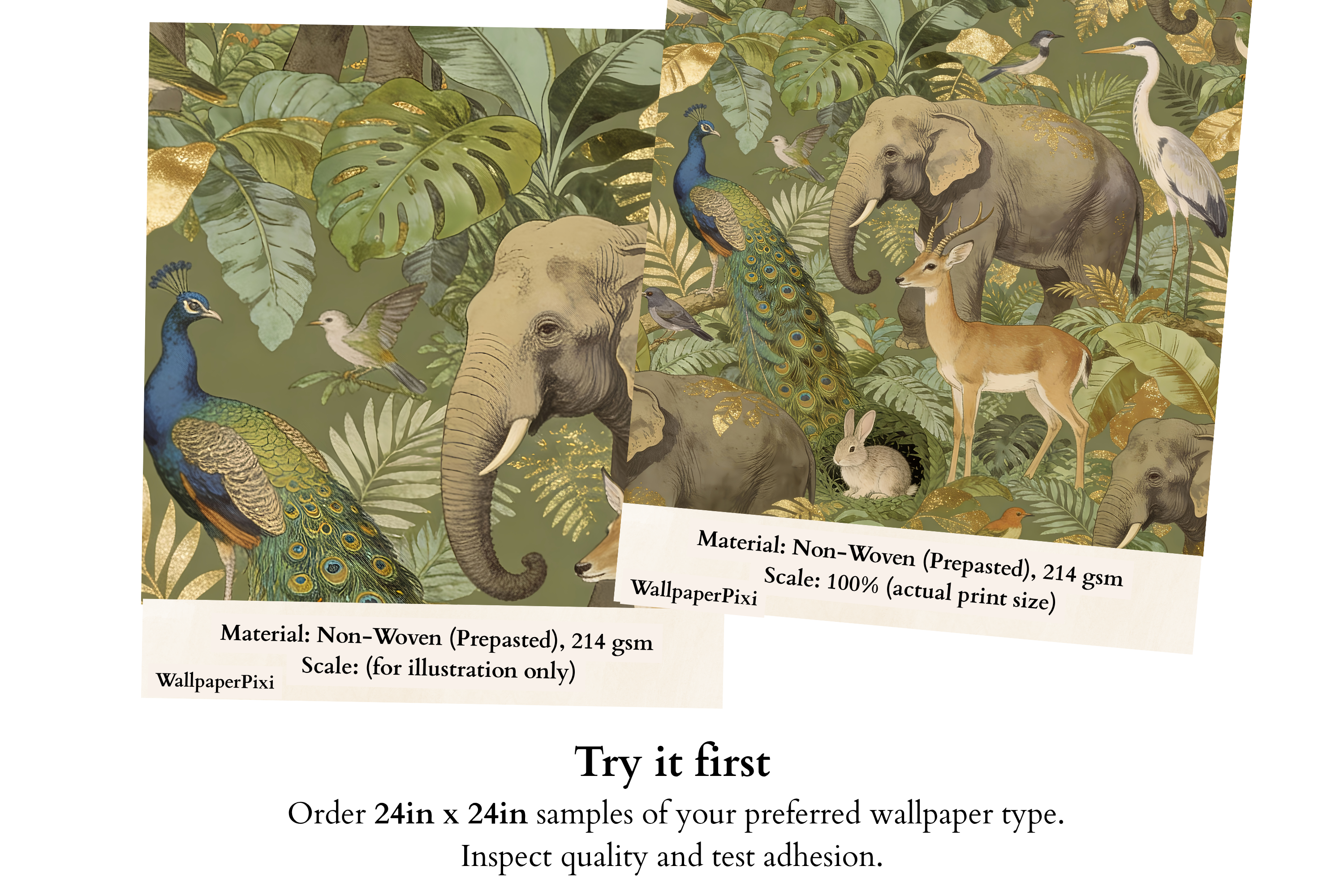 Safari Jungle Animal Wallpaper | Elephant Peacock Deer Tropical Nature Design