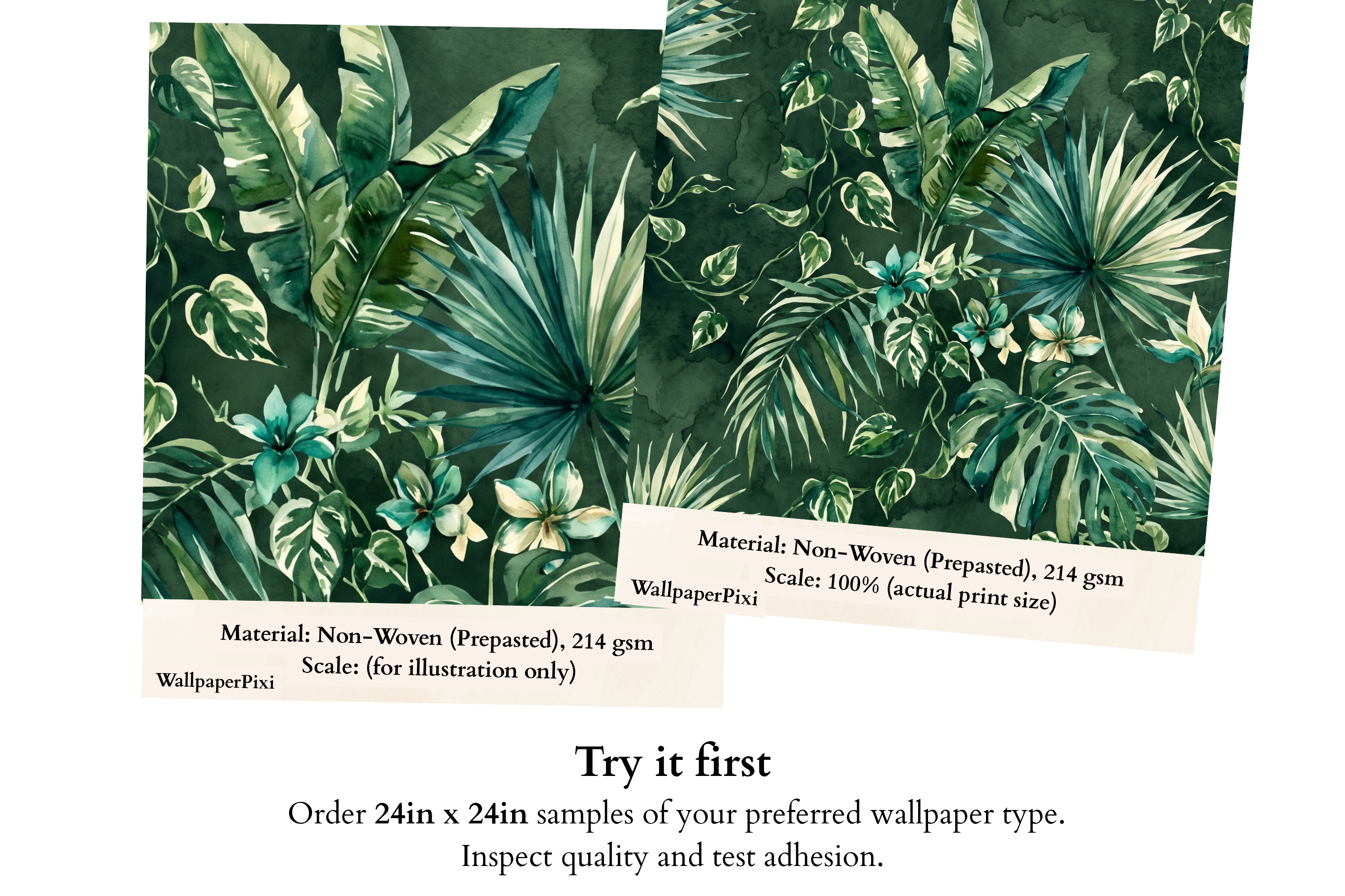 Dark Tropical Jungle Wall Mural | Watercolour Monstera Palm Botanical Design