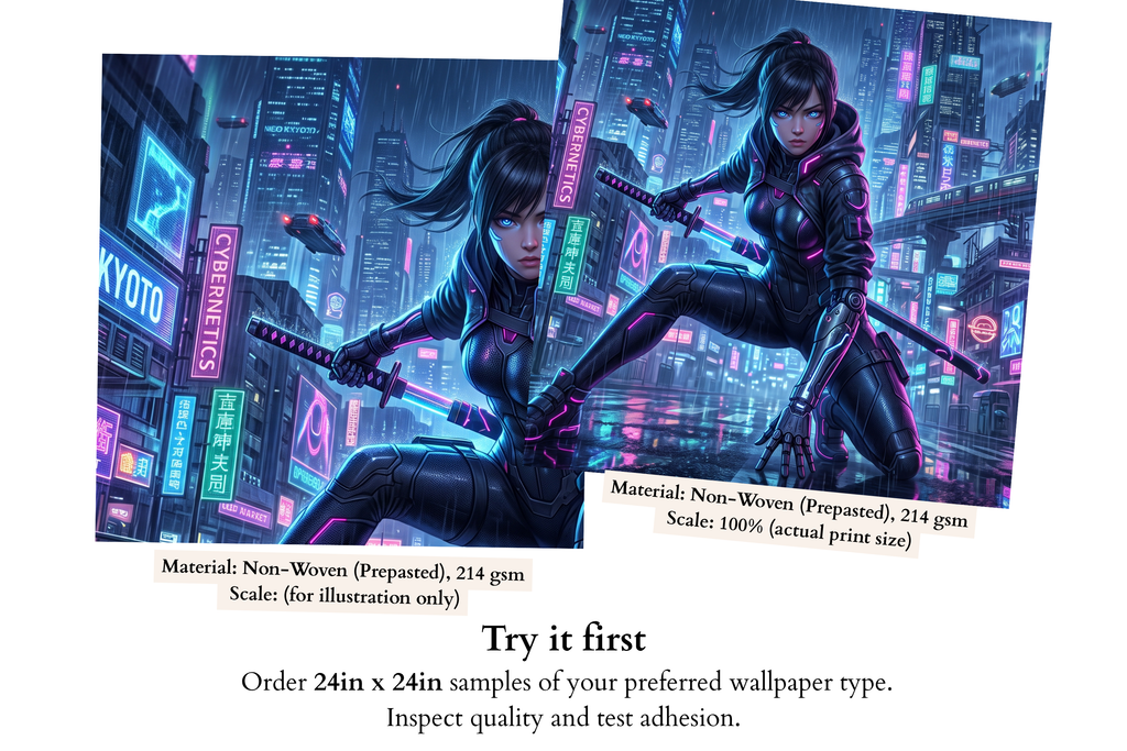 Cyberpunk Neon Samurai Girl Anime Mural  Futuristic Sci-Fi Cityscape Wallpaper