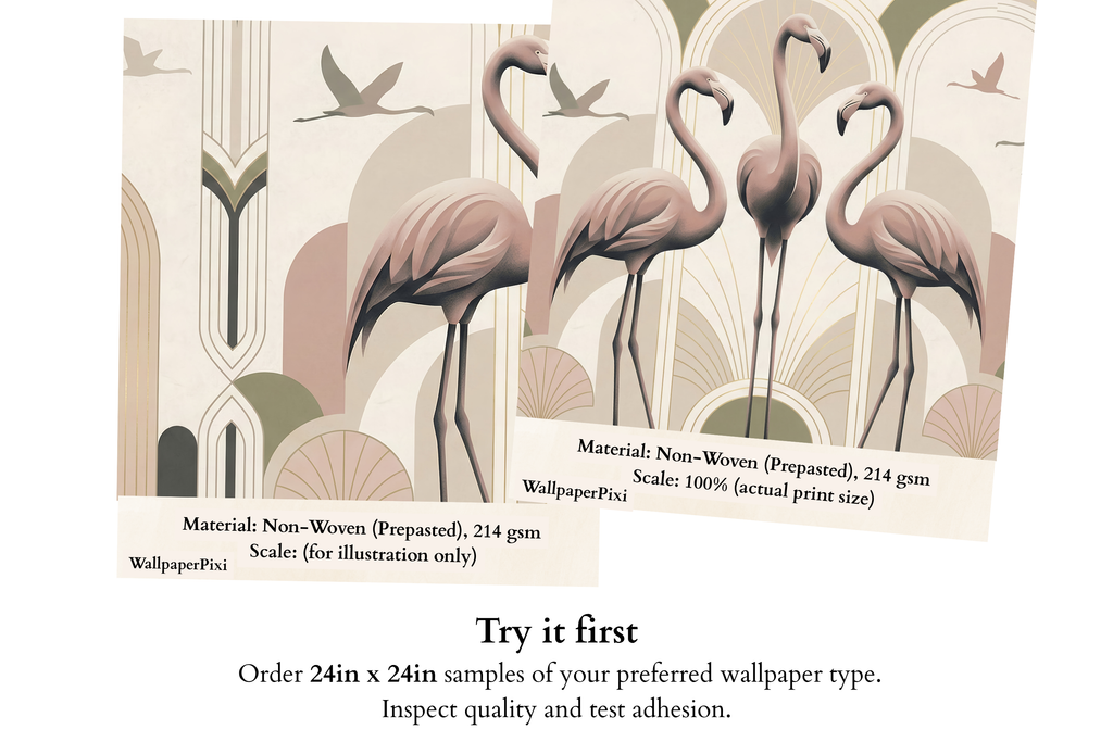 Art Deco Flamingo Wall Mural | Geometric Arch Bird Neutral Design