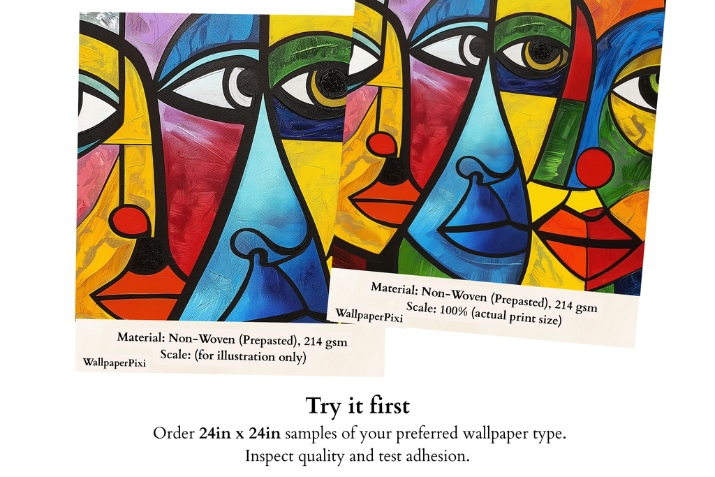 Abstract Face Wallpaper Mural | Colorful Cubist Portrait Wall Art