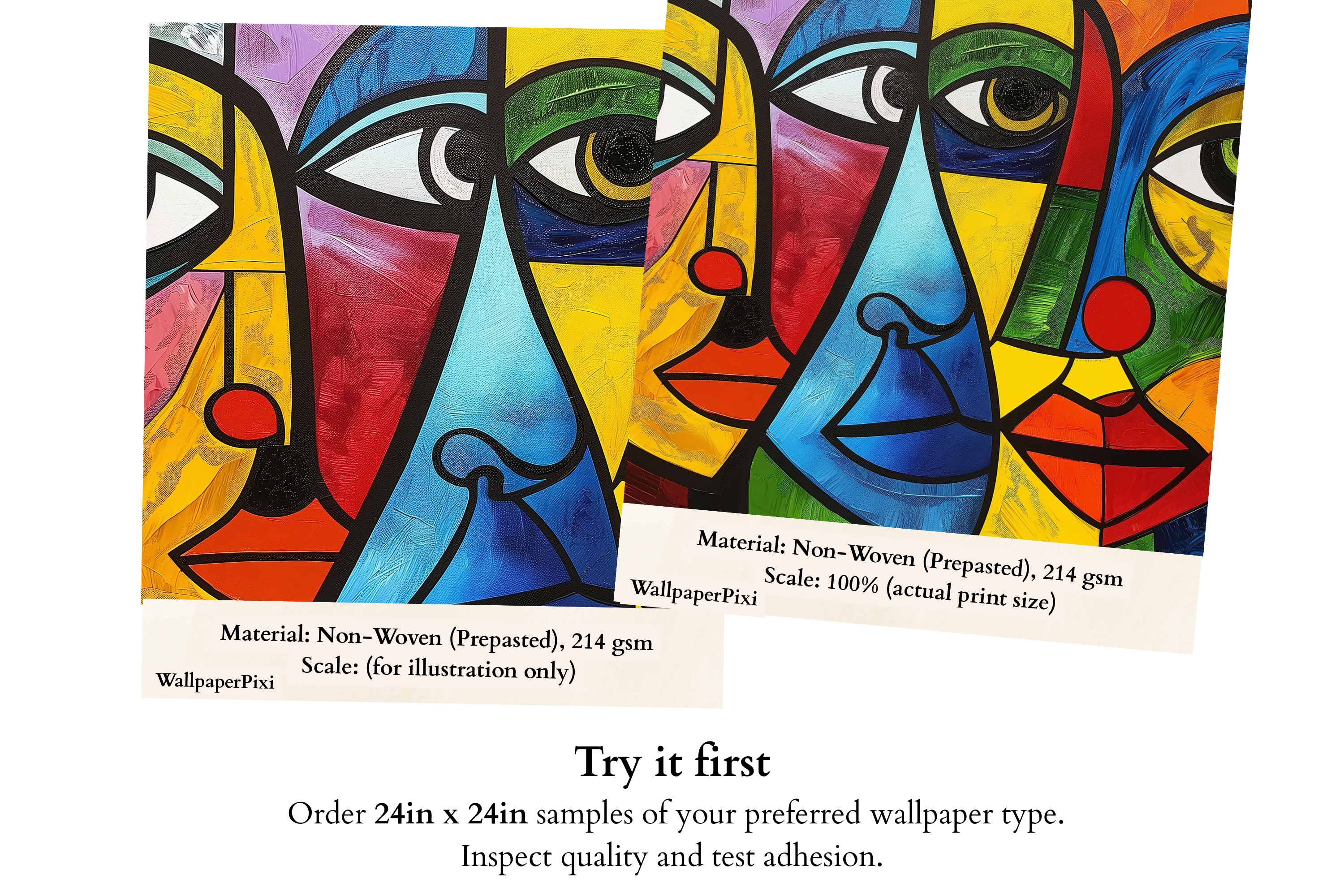 Abstract Face Wallpaper Mural | Colorful Cubist Portrait Wall Art