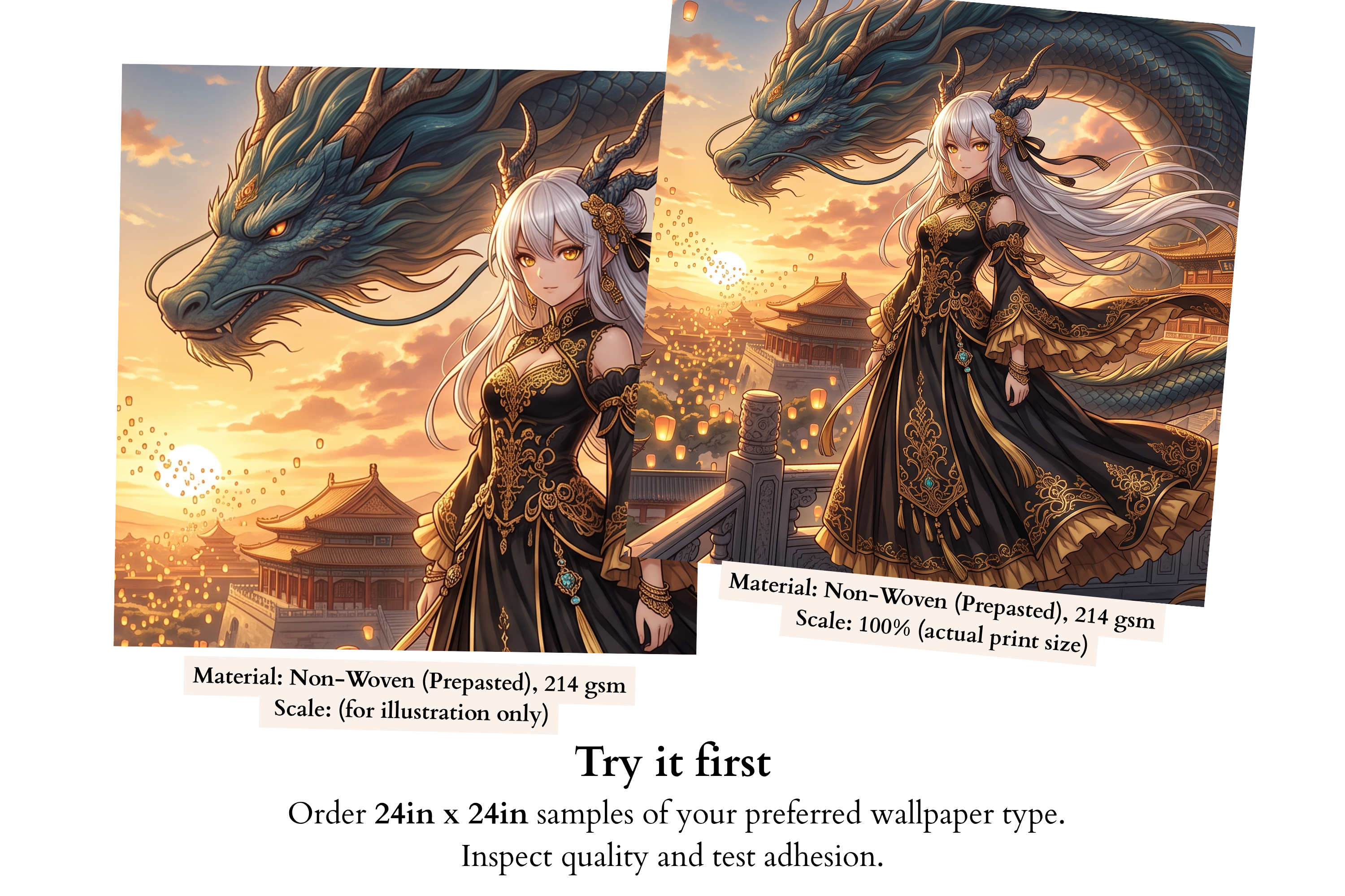 Anime Dragon & Princess Sunset Mural Epic Fantasy Asian Cityscape Wallpaper