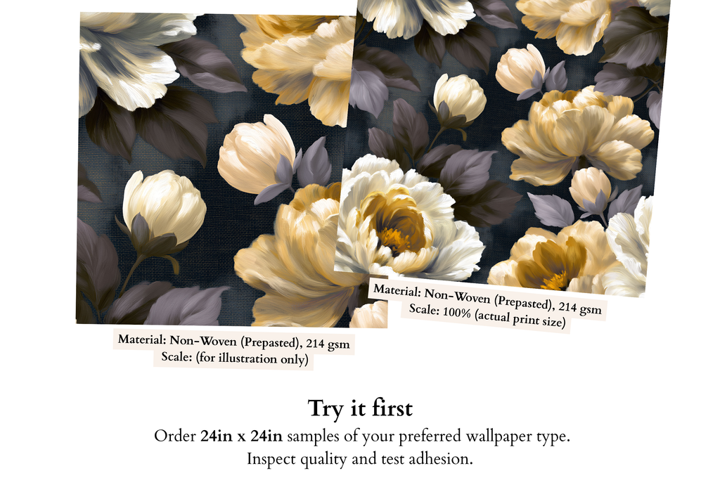 Dark Peony Wallpaper Navy Oil Painted Floral Bedroom