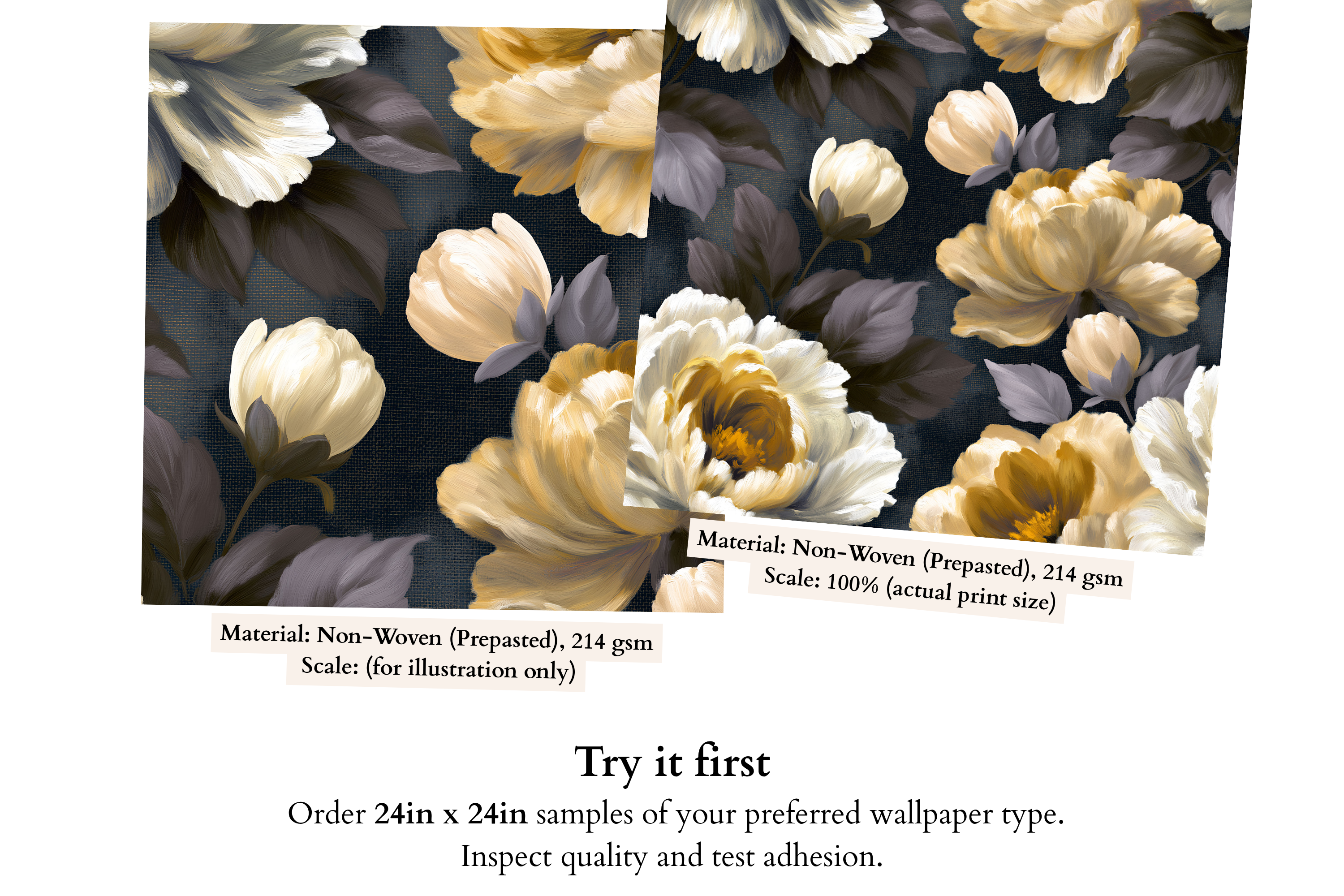 Dark Peony Wallpaper Navy Oil Painted Floral Bedroom