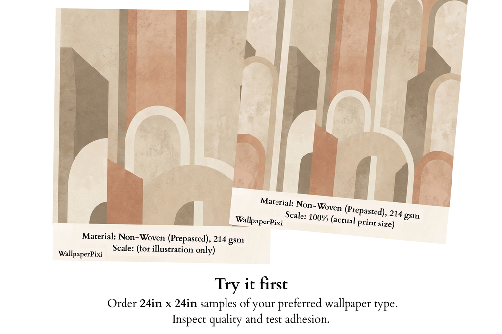 Terracotta Arch Geometric Wall Mural | Boho Art Deco Neutral Earthy Design