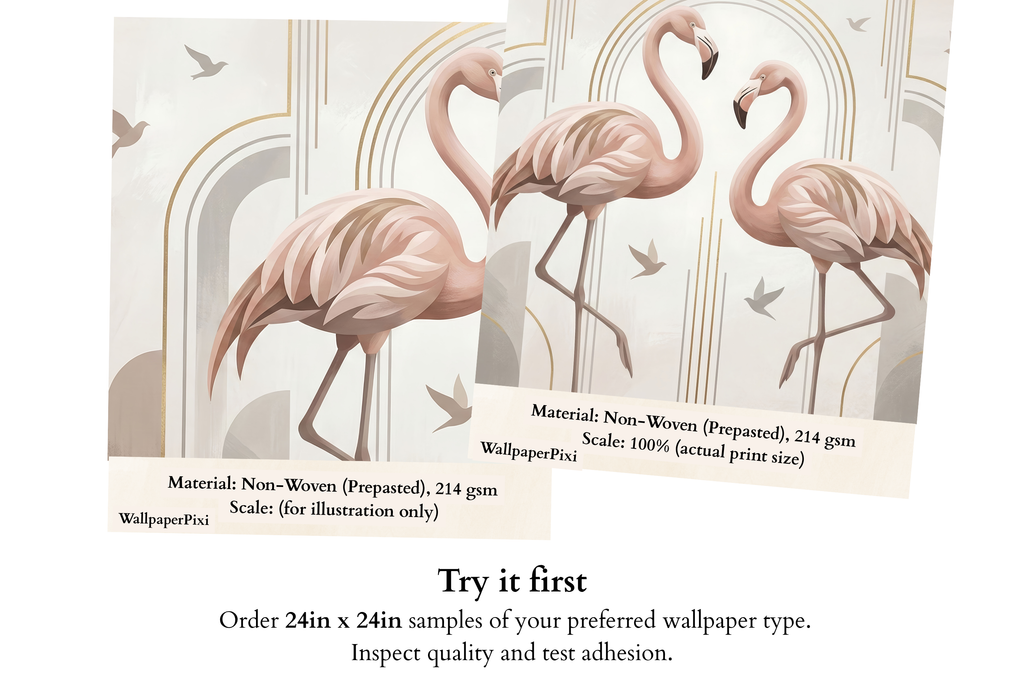 Art Deco Flamingo Wall Mural | Blush Pink Neutral Elegant Bird Design