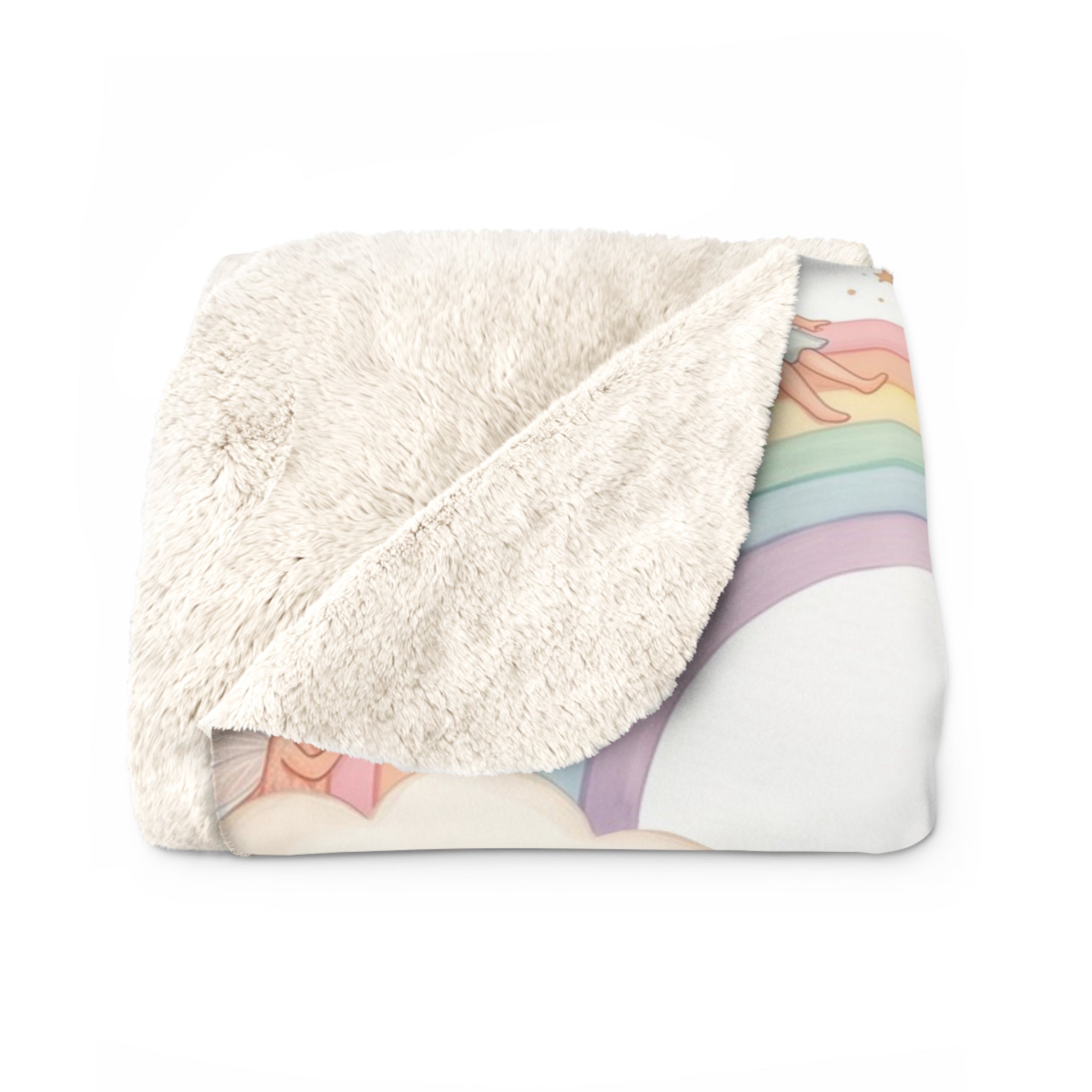 Pastel Fairy & Rainbow Sherpa Fleece Blanket Magical Nursery Throw