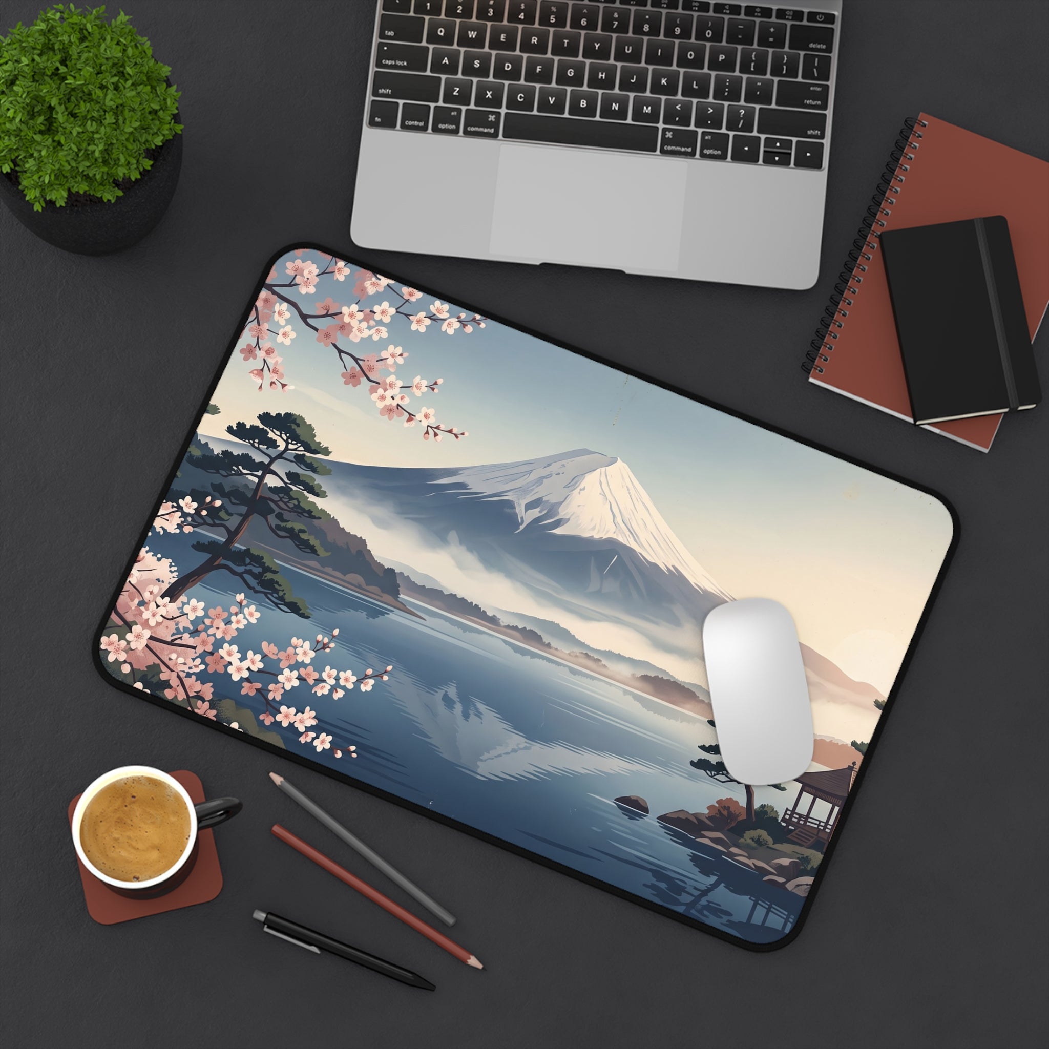 Vintage Mount Fuji Desk Mat Serene Japanese Landscape & Sakura Art Pad