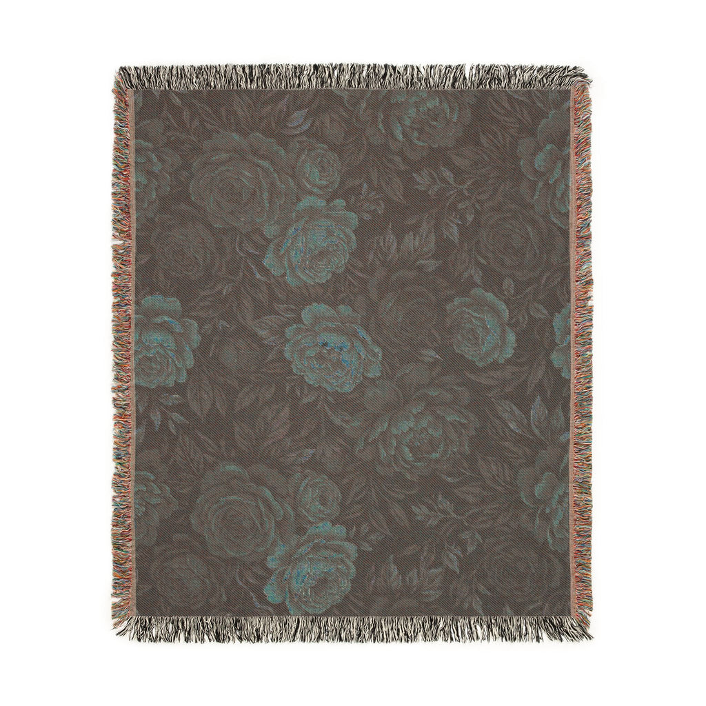 Vintage Moody Floral Woven Throw Blanket Dark Botanical Rose Tapestry