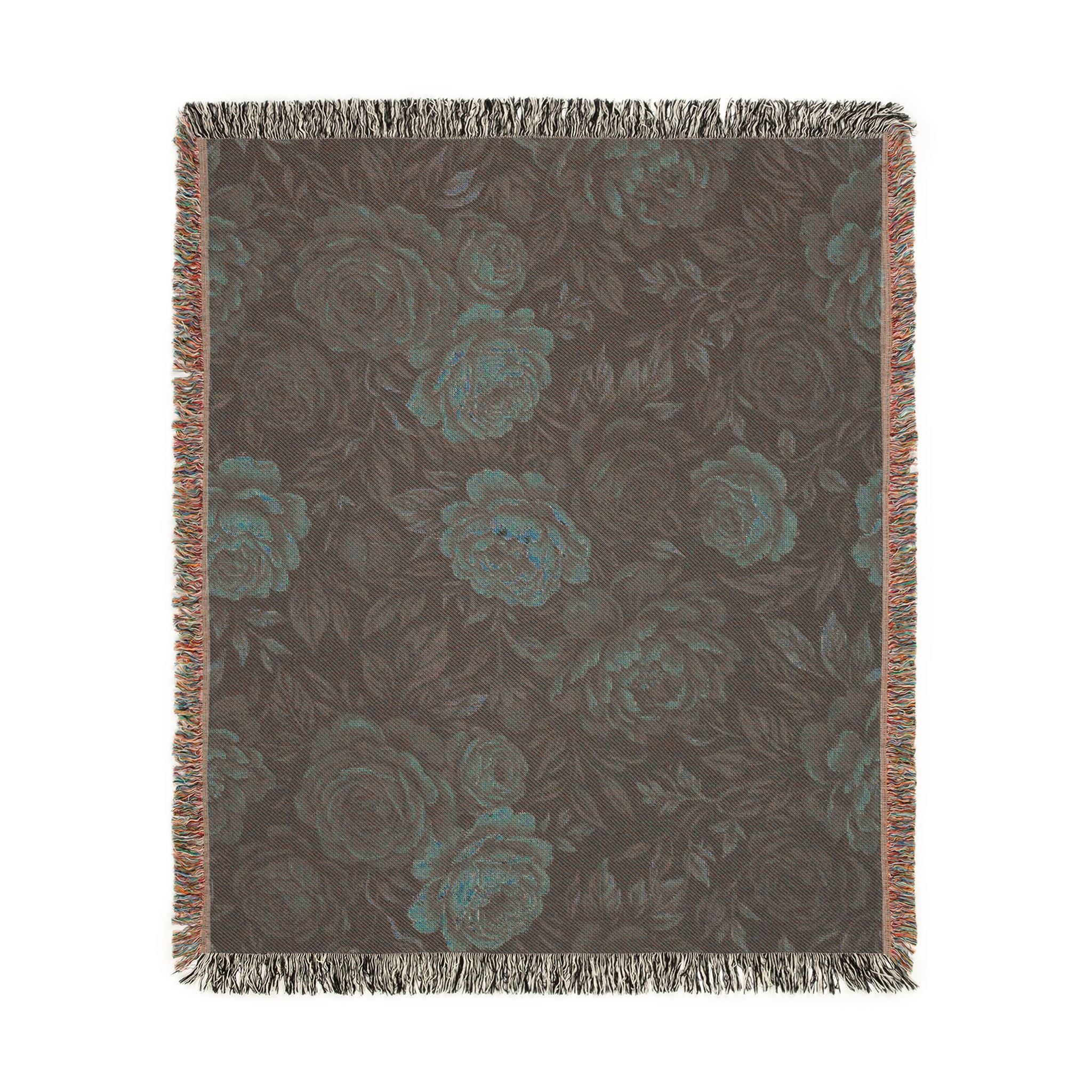 Vintage Moody Floral Woven Throw Blanket Dark Botanical Rose Tapestry