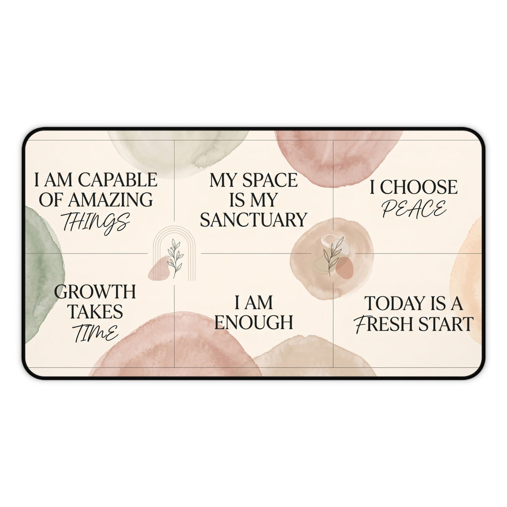 Mindful Affirmations Desk Mat Pastel Watercolor Botanical Art Aesthetic Pad