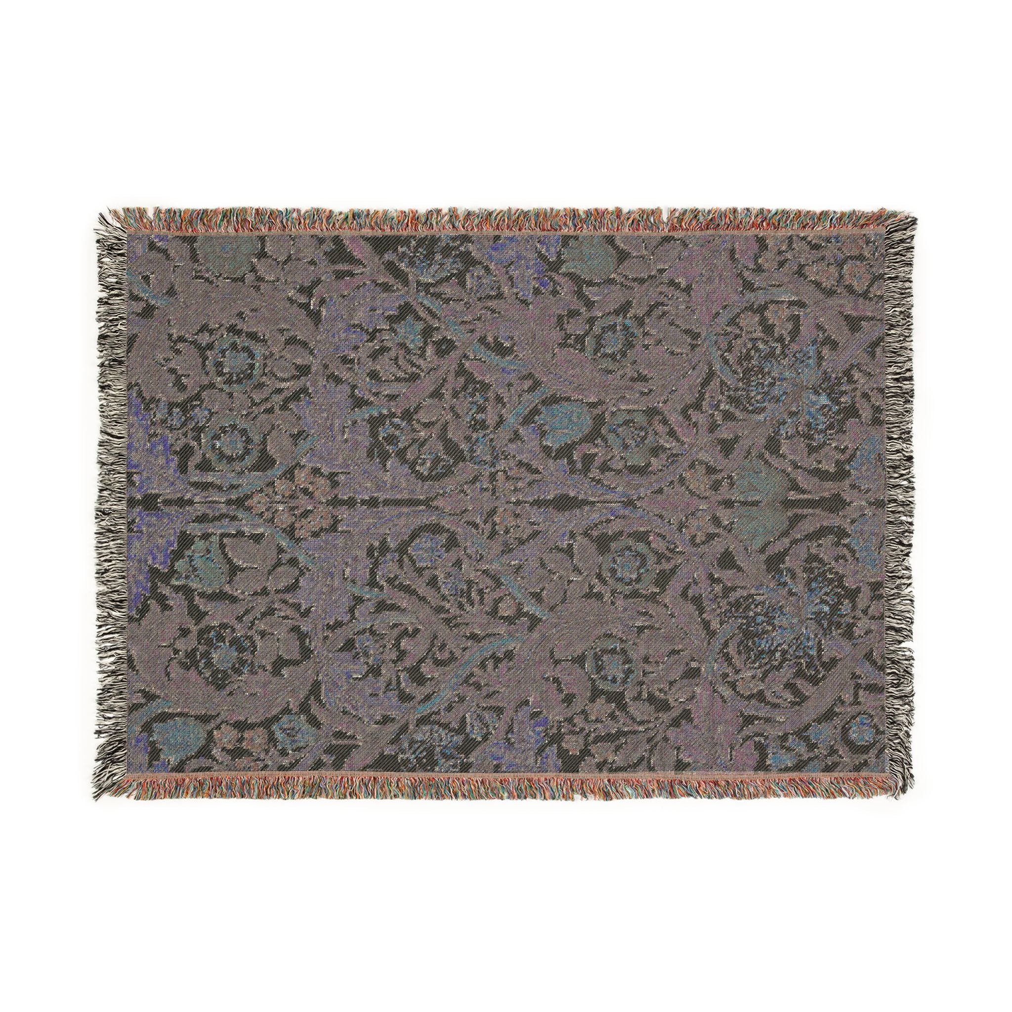 Vintage William Morris Style Floral Woven Throw Blanket Cottagecore Botanical Tapestry