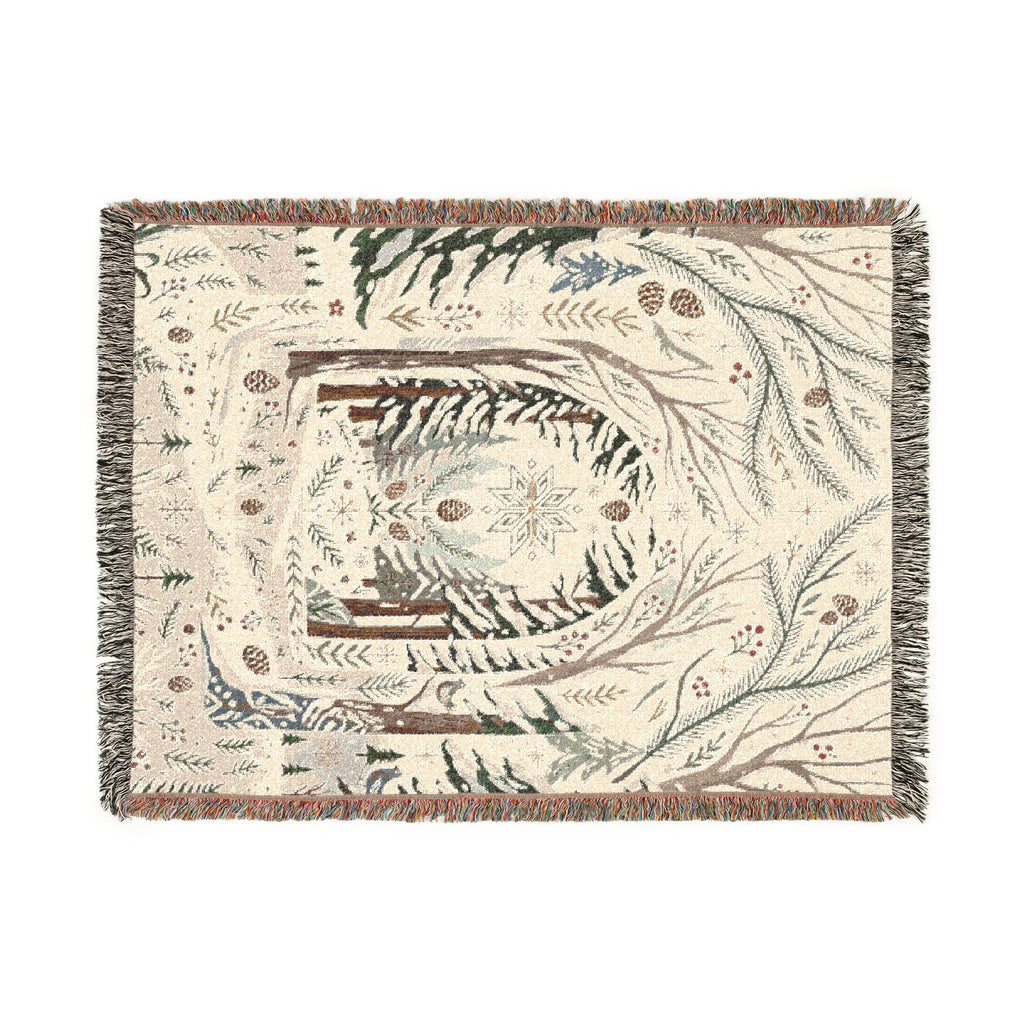 Nordic Folk Art Winter Forest Woven Throw Blanket Scandinavian Tapestry