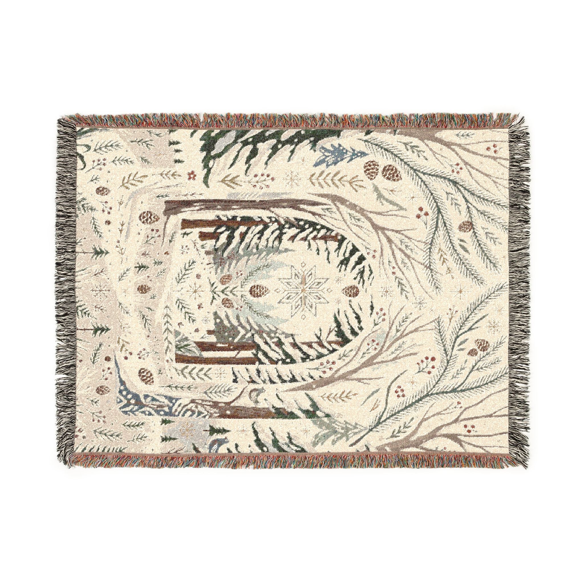 Nordic Folk Art Winter Forest Woven Throw Blanket Scandinavian Tapestry